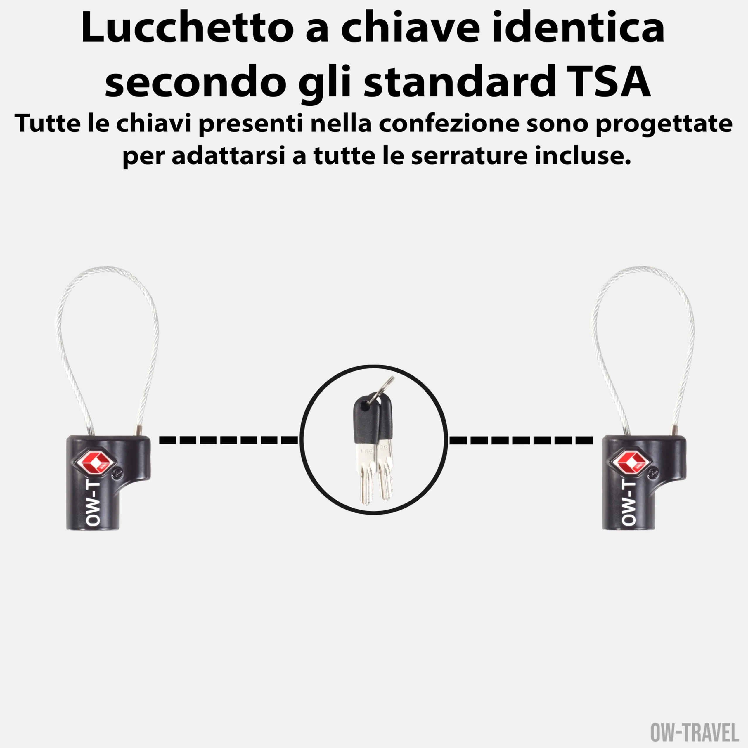 OW-Travel Lucchetto TSA con Cavo e Chiave, Lucchetto Valigia, Nero 2 Pz - immagine 3