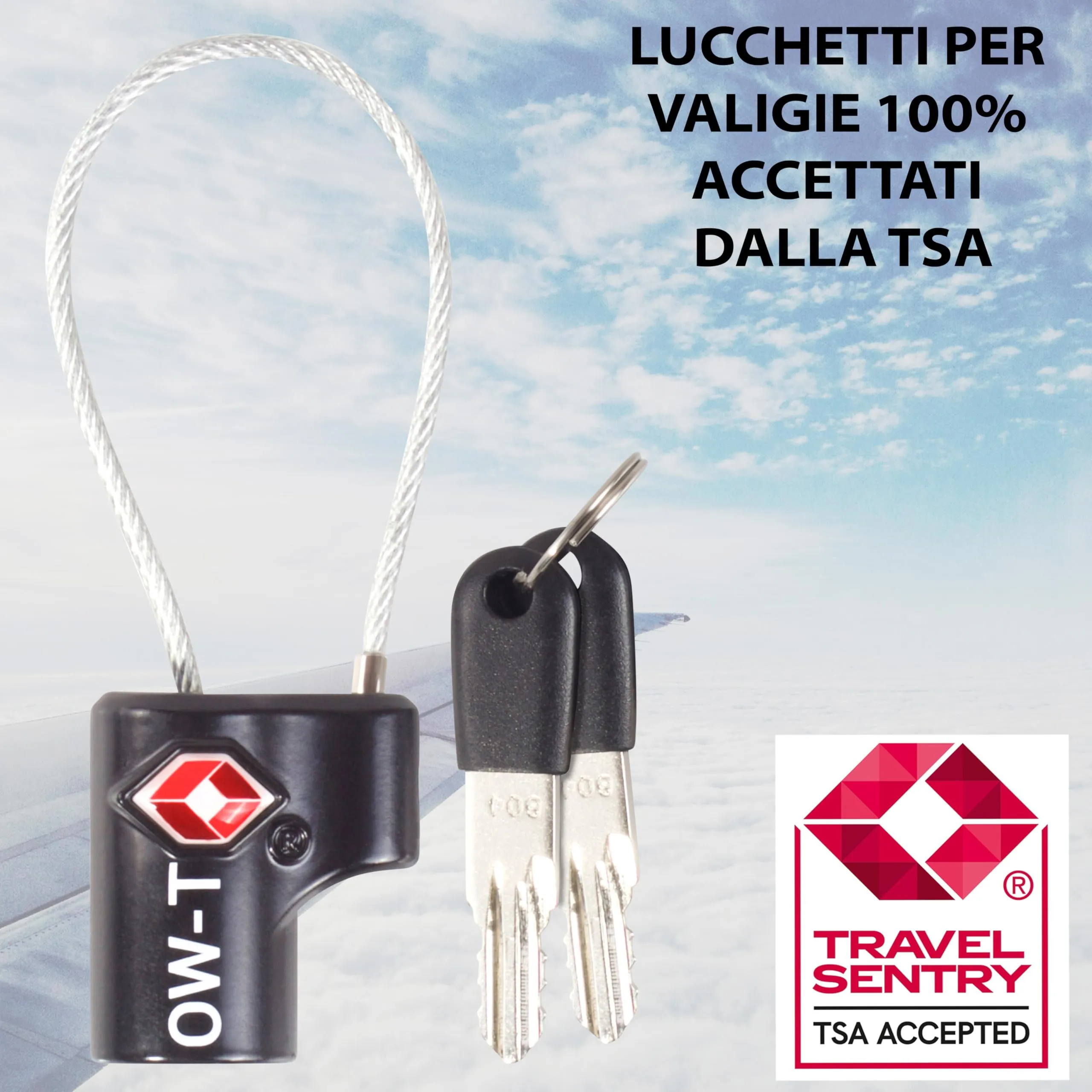 OW-Travel Lucchetto TSA con Cavo e Chiave, Lucchetto Valigia, Nero 2 Pz - immagine 5