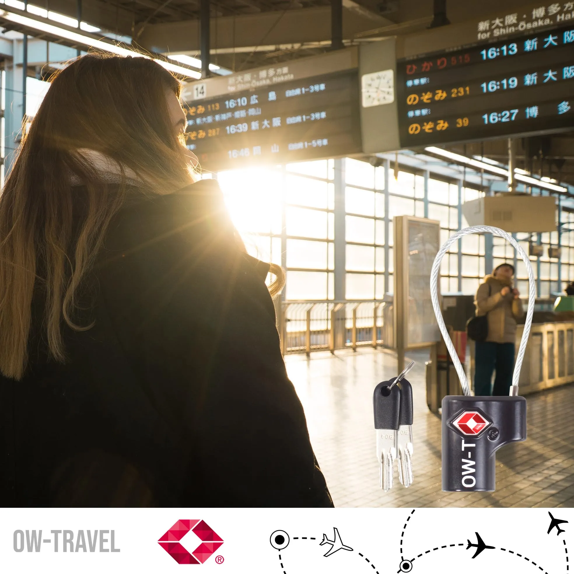 OW-Travel Lucchetto TSA con Cavo e Chiave, Lucchetto Valigia, Nero 1 Pz - immagine 8