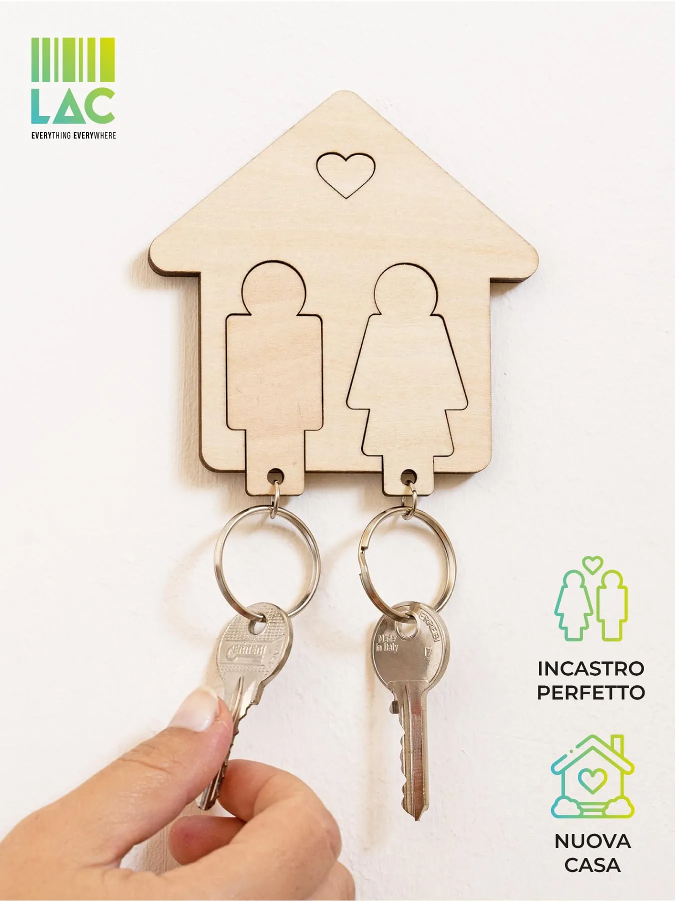 LAC Portachiavi Coppia Casa Nuova in Legno | Regalo per Lei e per Lui - immagine 3