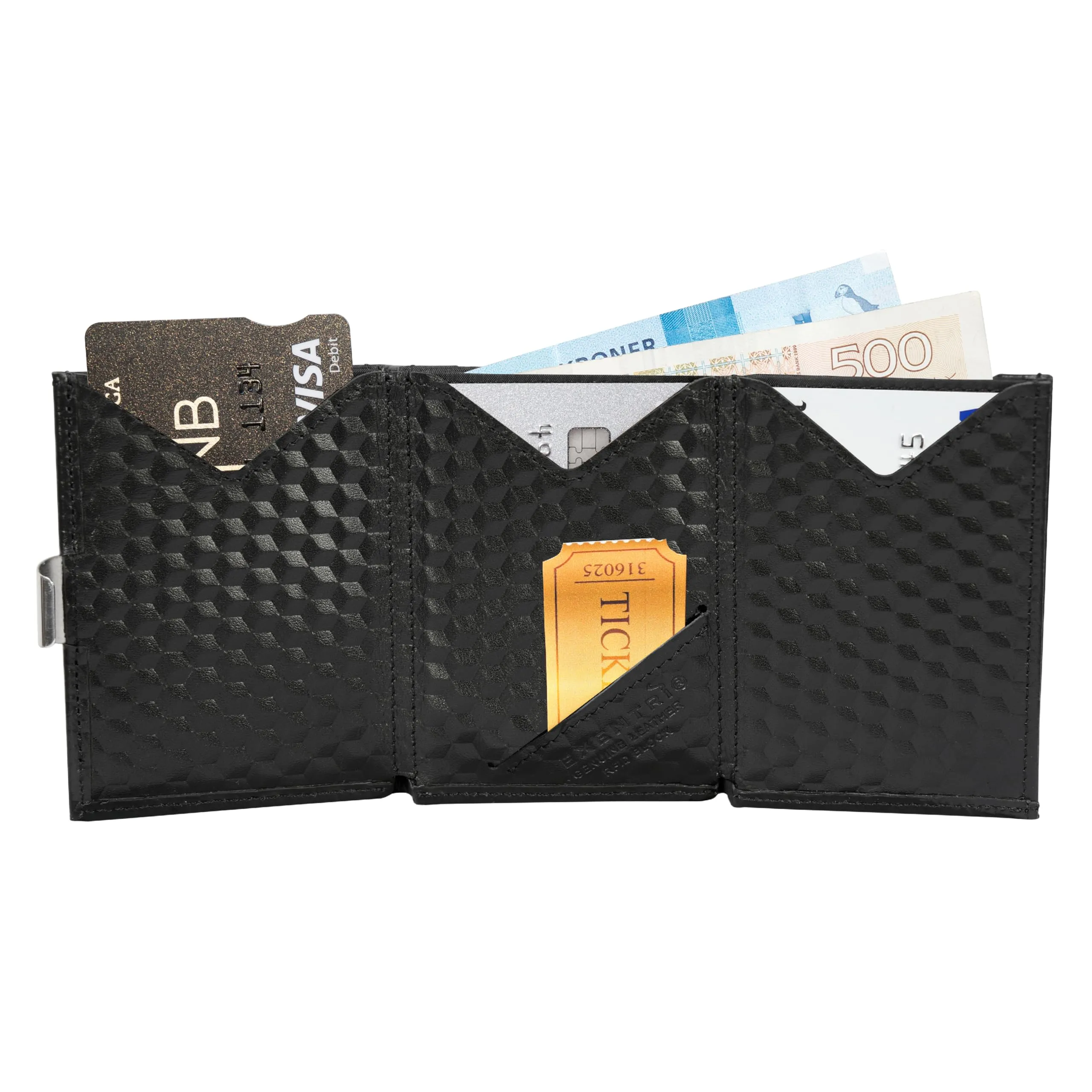 EXENTRI Portafogli tri-fold - Blocco RFID con clip di chiusura in acciaio inossidabile - immagine 2