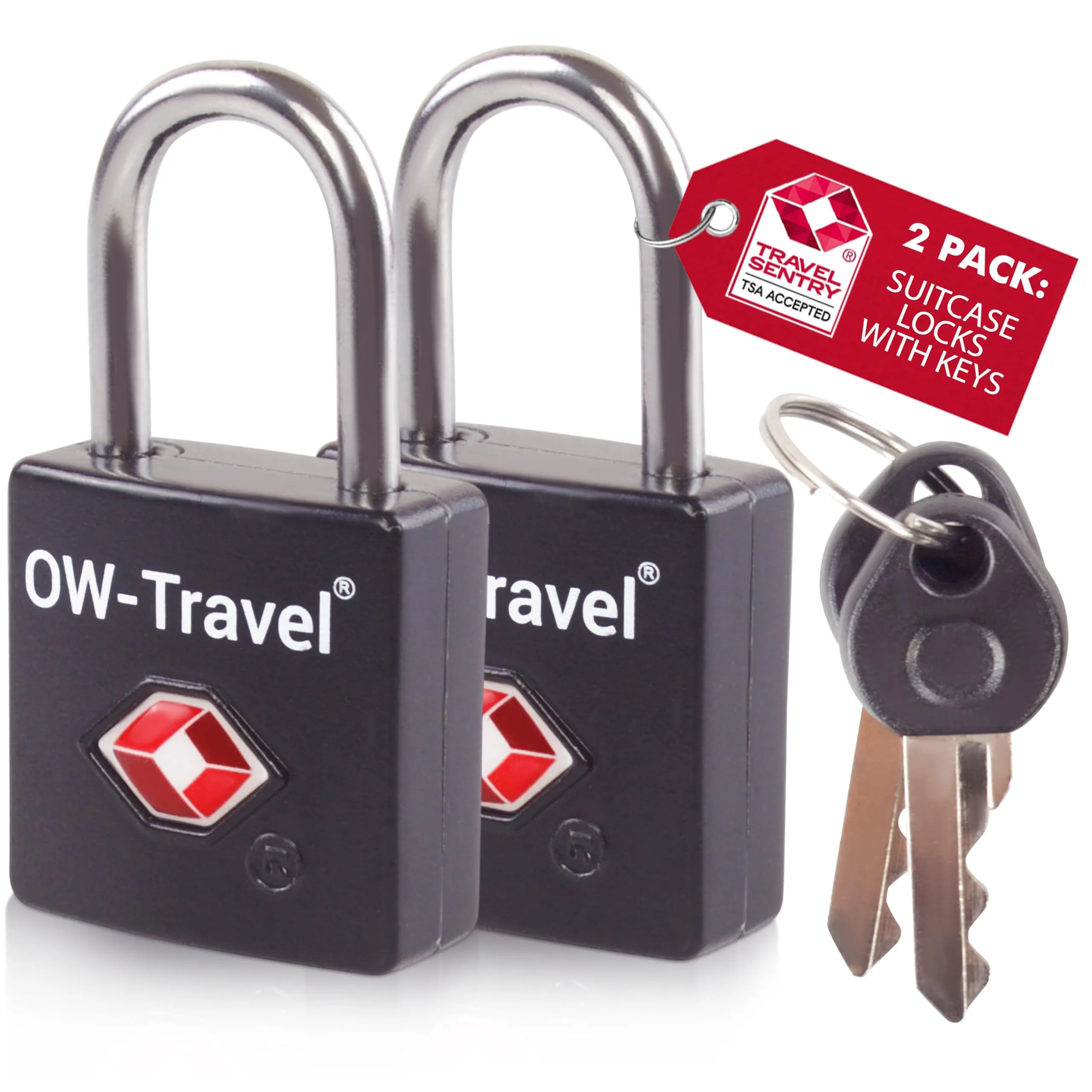 OW-Travel Lucchetto per Valigia con Chiave, Lucchetto TSA USA, Nero 2 Pz - immagine 1