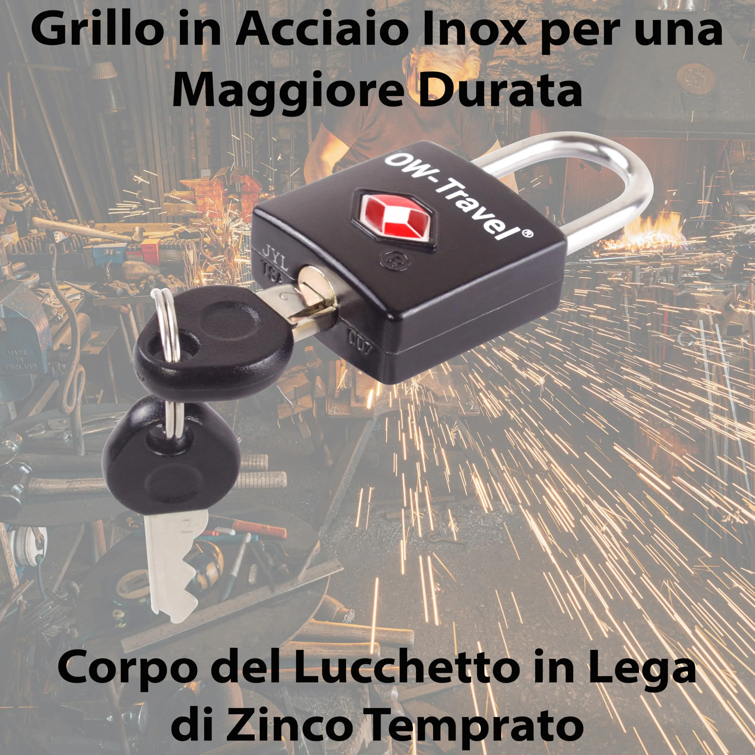 OW-Travel Lucchetto per Valigia con Chiave, Lucchetto TSA USA, Nero 2 Pz - immagine 7