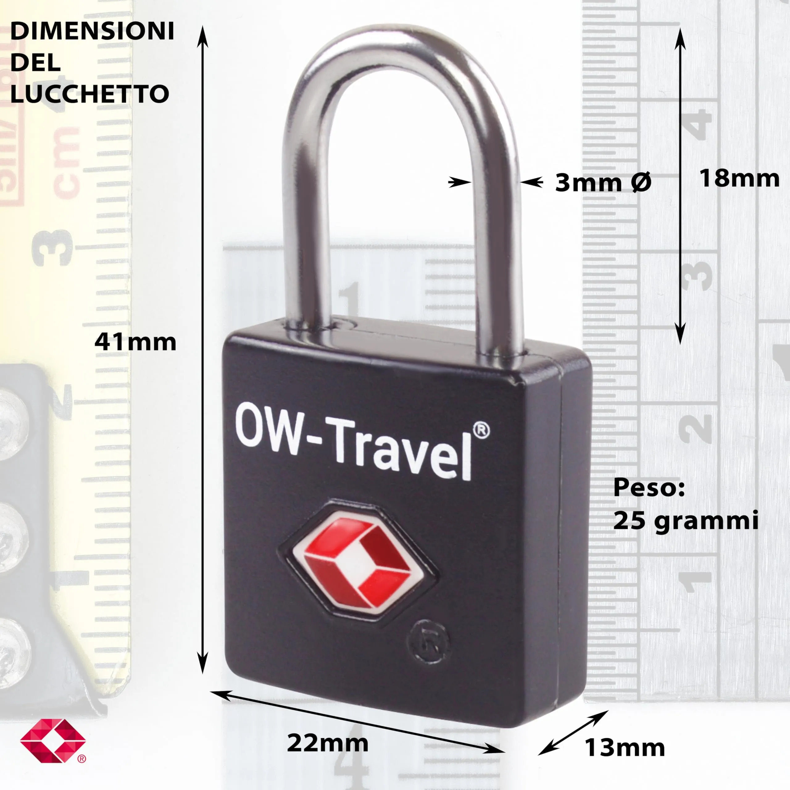 OW-Travel Lucchetto per Valigia con Chiave, Lucchetto TSA USA, Nero 1 Pz - immagine 7
