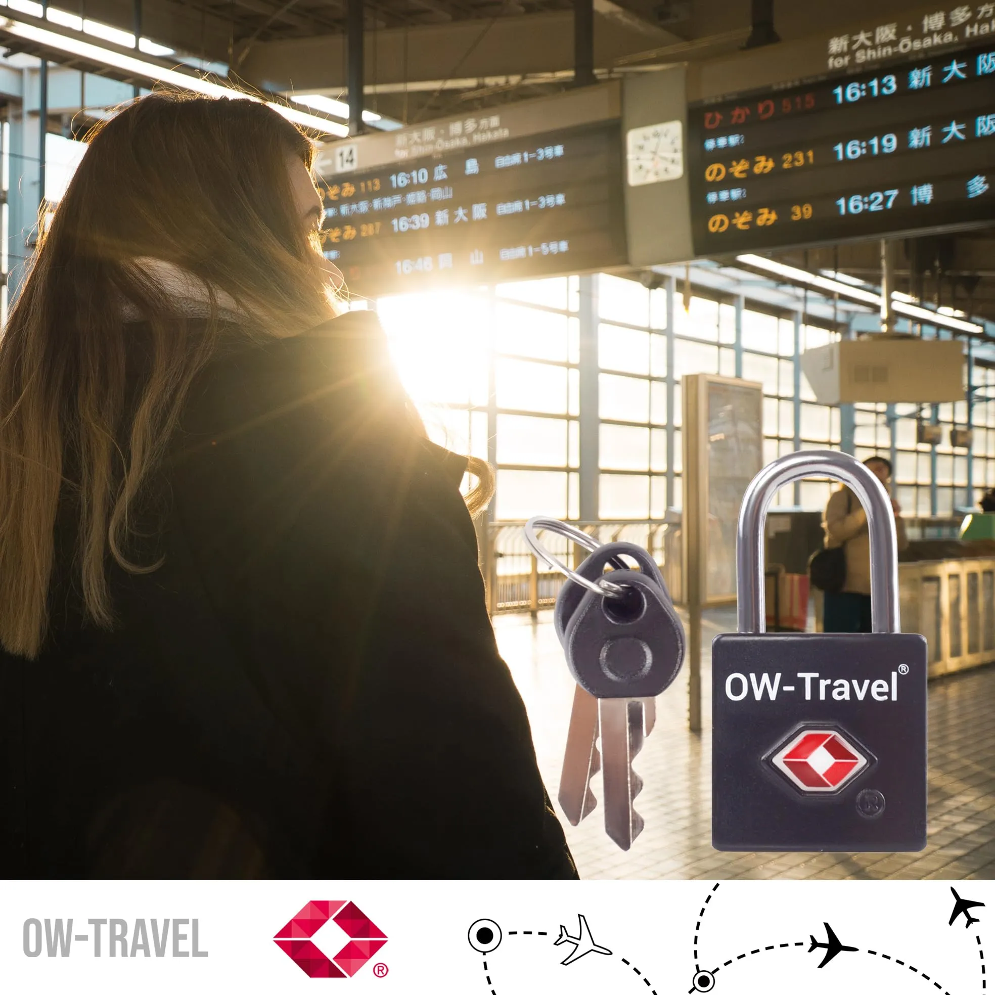 OW-Travel Lucchetto per Valigia con Chiave, Lucchetto TSA USA, Nero 1 Pz - immagine 8
