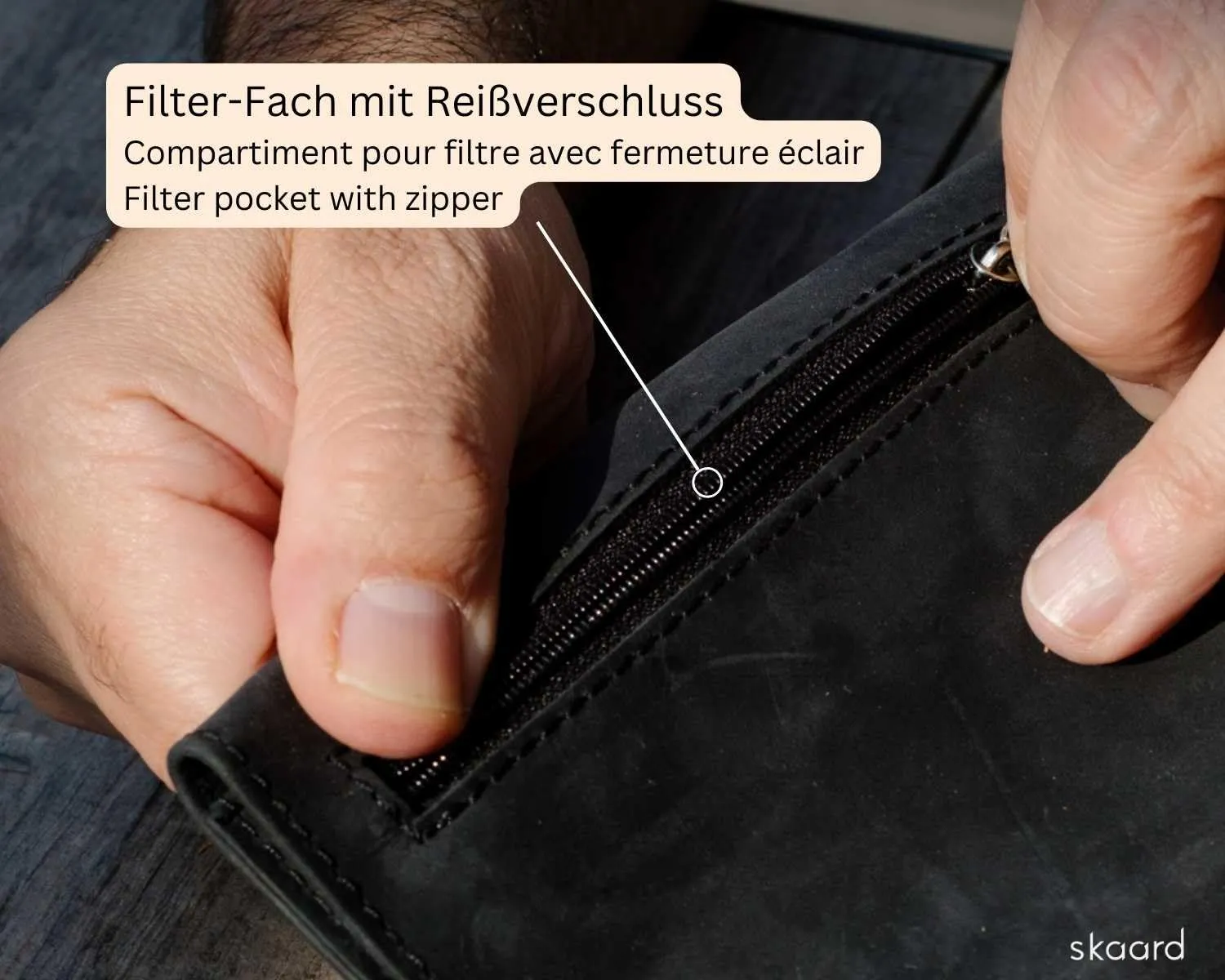 skaard Portatabacco in pelle | Astuccio per tabacco da rollare, cartine e filtri | Nero - immagine 4