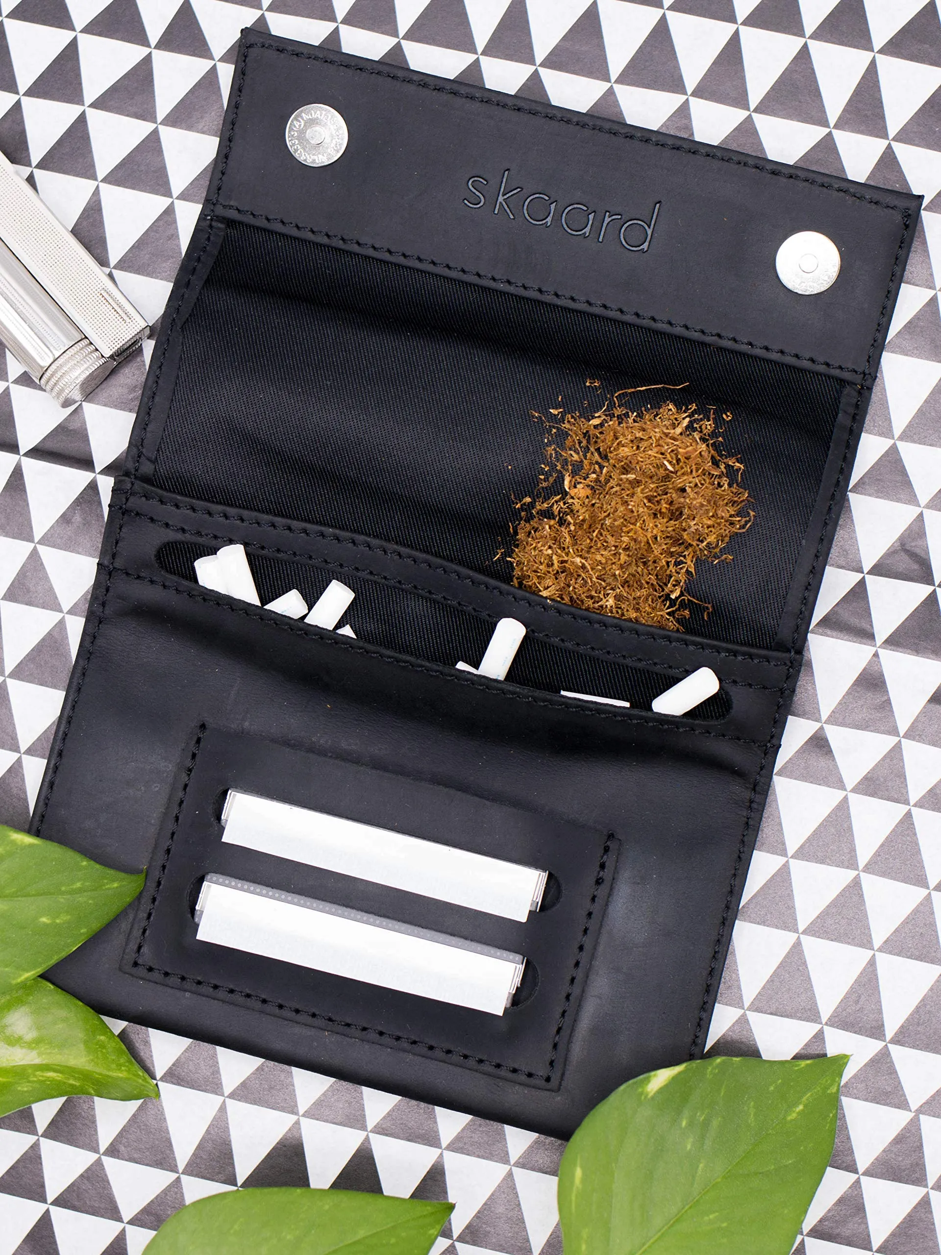 skaard Portatabacco in pelle | Astuccio per tabacco da rollare, cartine e filtri | Nero - immagine 7