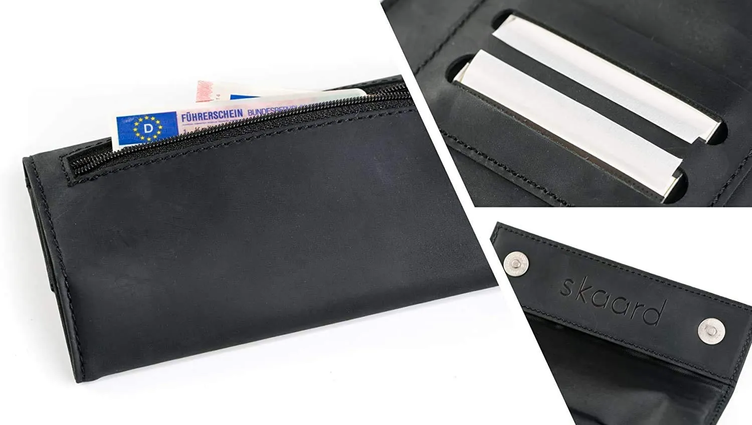 skaard Portatabacco in pelle | Astuccio per tabacco da rollare, cartine e filtri | Nero - immagine 8