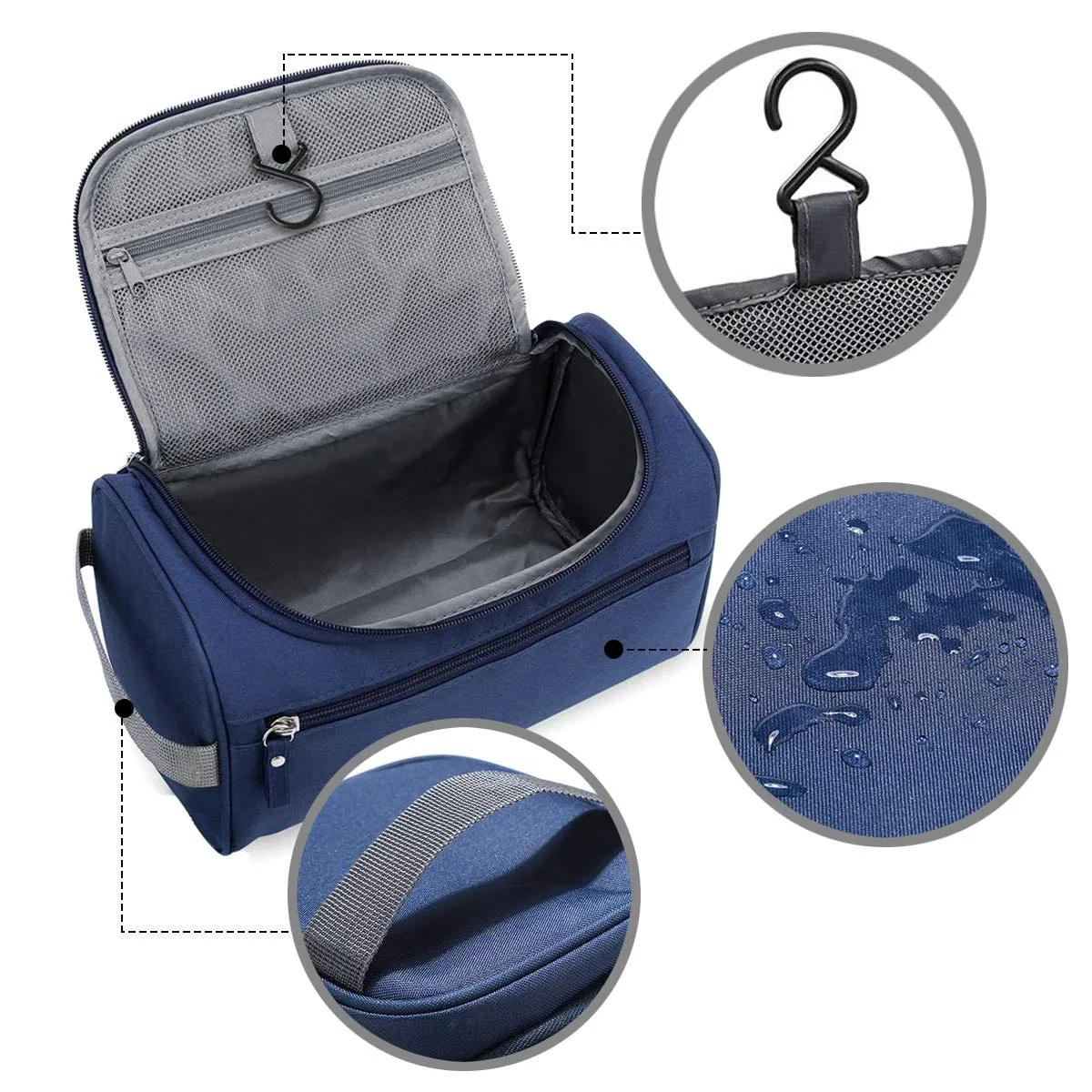 Beauty Case da Viaggio Uomo Donna Borsa da Toilette da Appendere Borsa da Viaggio Con Gancio Impermeabile Da Bagno Portatile Organizer da Viaggio Pochette Make Up Trucchi Cosmetici Nero - immagine 4