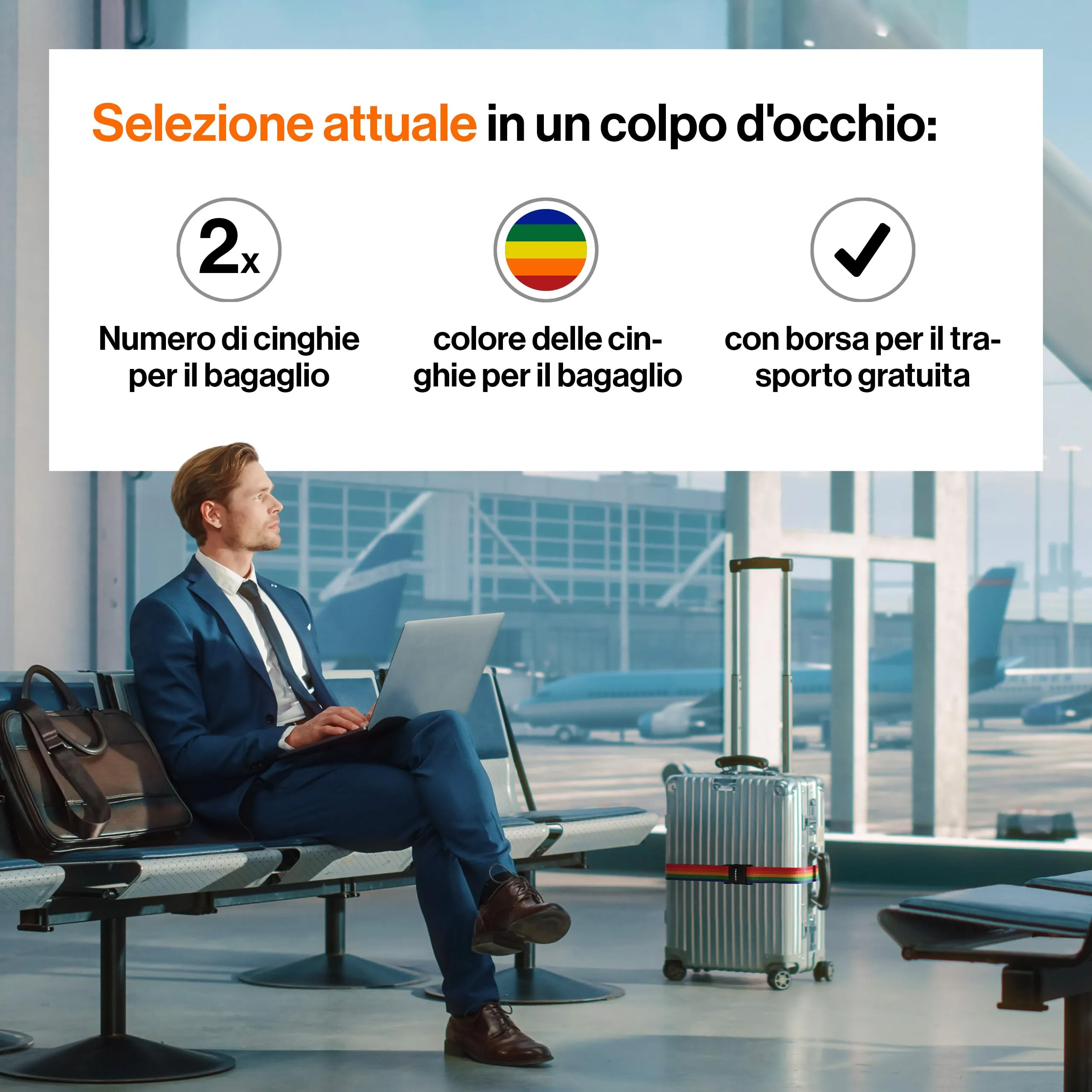 Travely® Premium cinghia per valigia - particolarmente accattivante e sicura, con 2 targhette per nome, ideale incrociata, set da 2 pezzi, multicolore - immagine 7