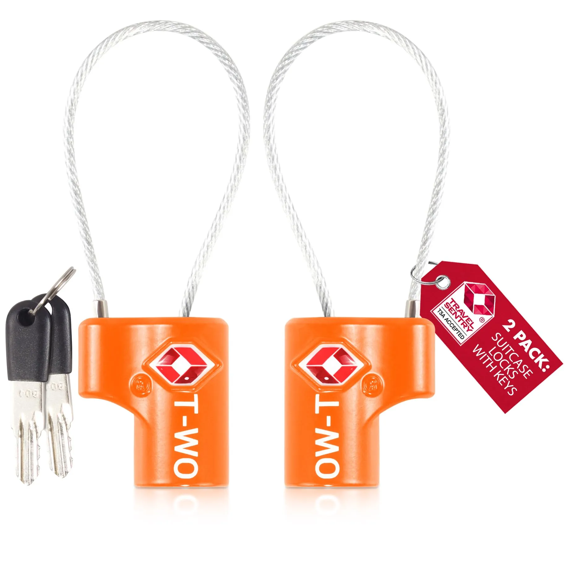 OW-Travel Lucchetto TSA con Cavo e Chiave, Lucchetti Valigia Arancione 2 Pz - immagine 1