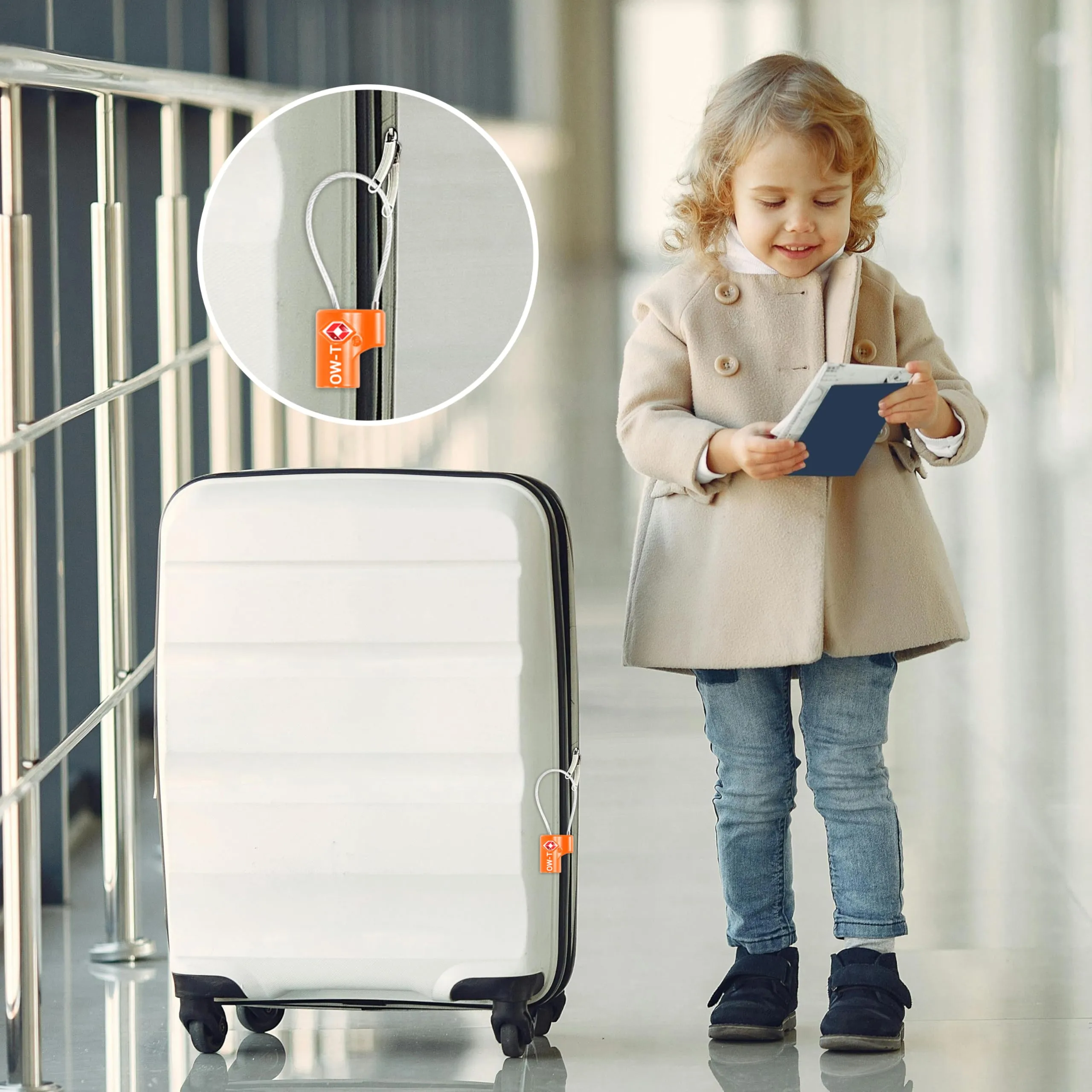 OW-Travel Lucchetto TSA con Cavo e Chiave, Lucchetti Valigia Arancione 2 Pz - immagine 2
