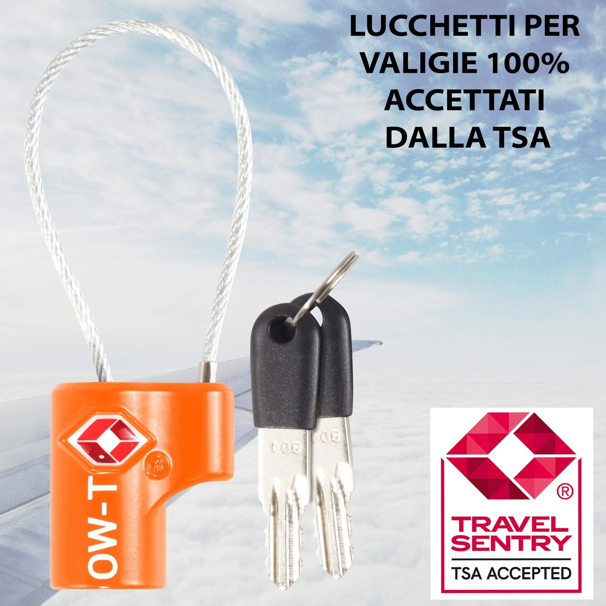 OW-Travel Lucchetto TSA con Cavo e Chiave, Lucchetti Valigia Arancione 2 Pz - immagine 5