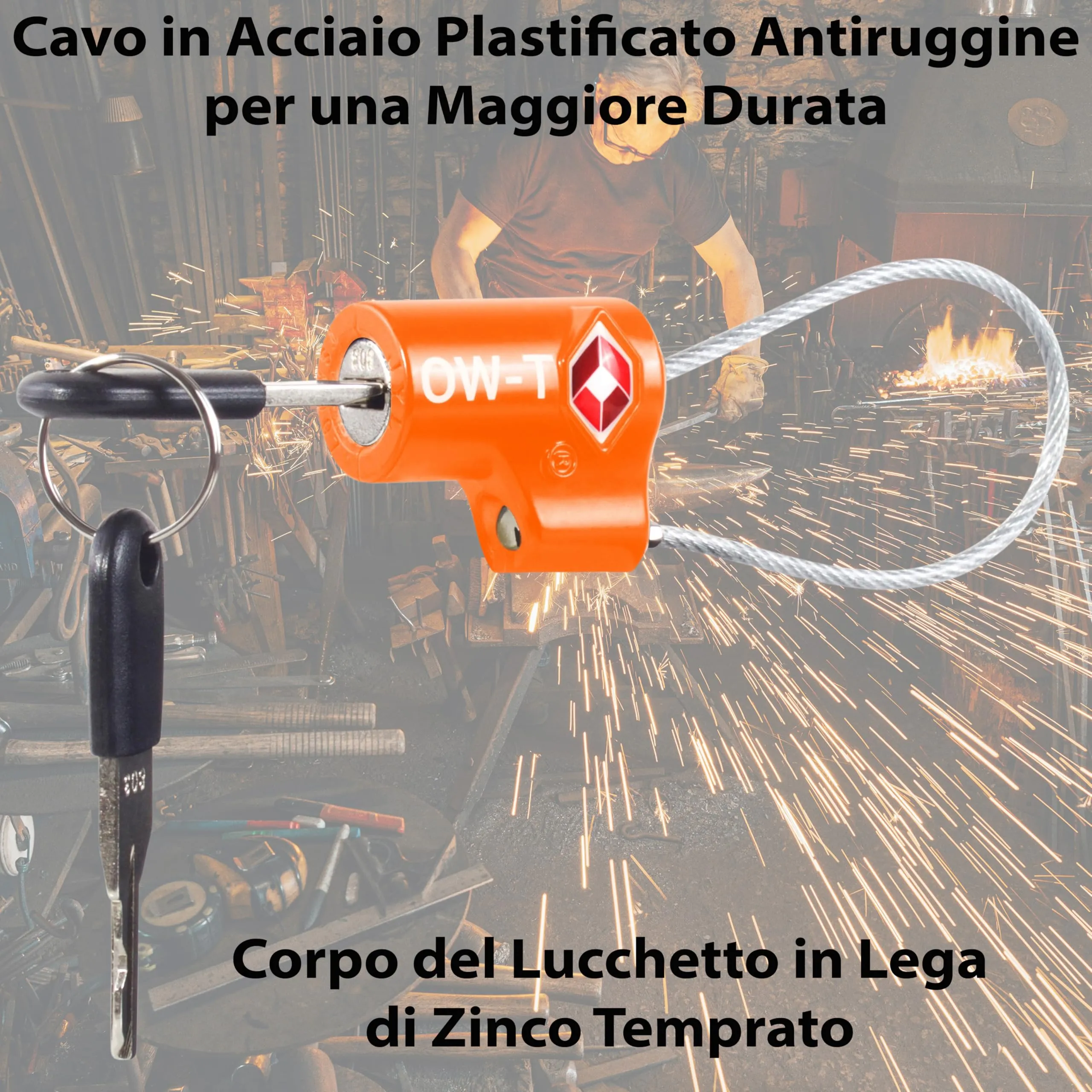 OW-Travel Lucchetto TSA con Cavo e Chiave, Lucchetti Valigia Arancione 2 Pz - immagine 7