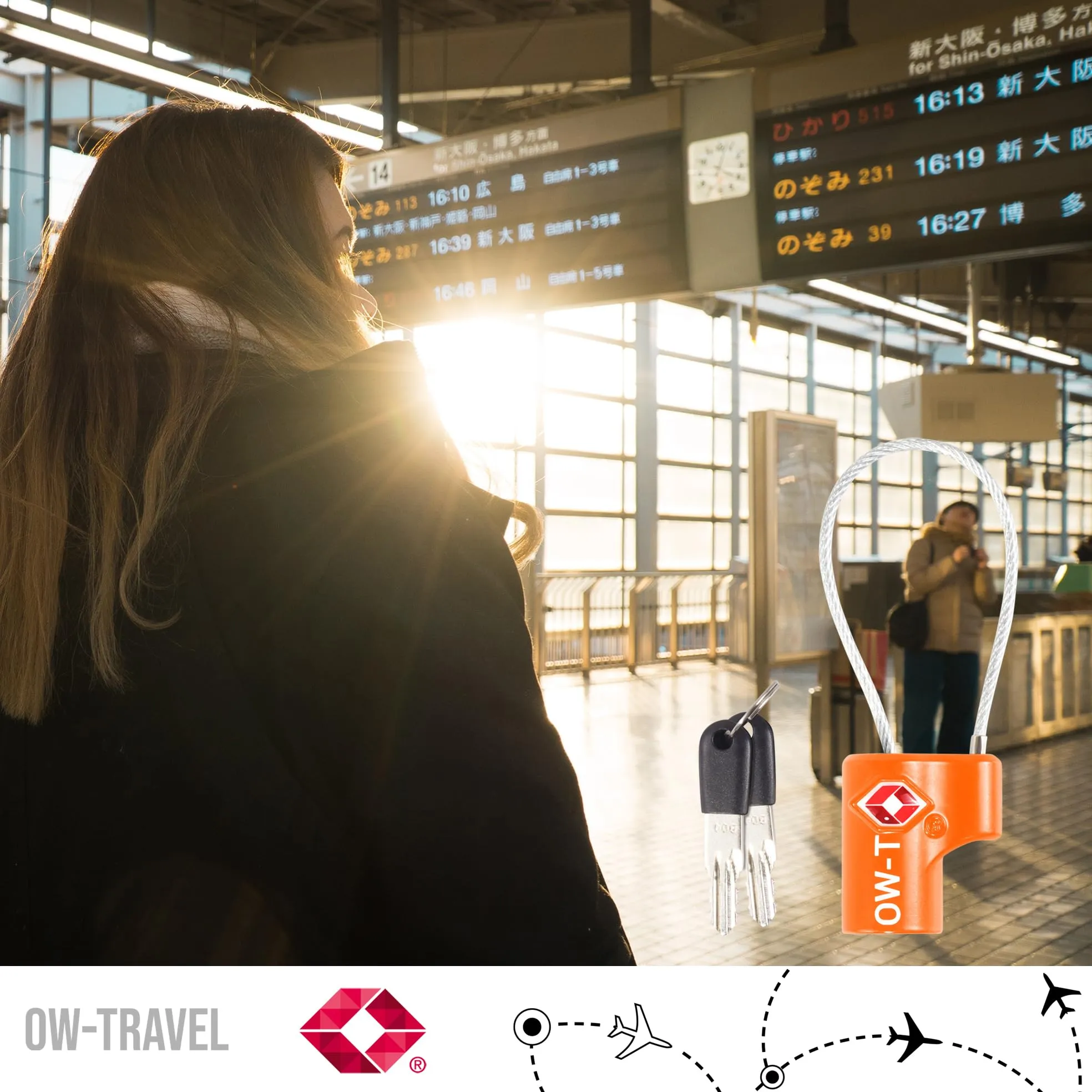OW-Travel Lucchetto TSA con Cavo e Chiave, Lucchetti Valigia Arancione 2 Pz - immagine 9