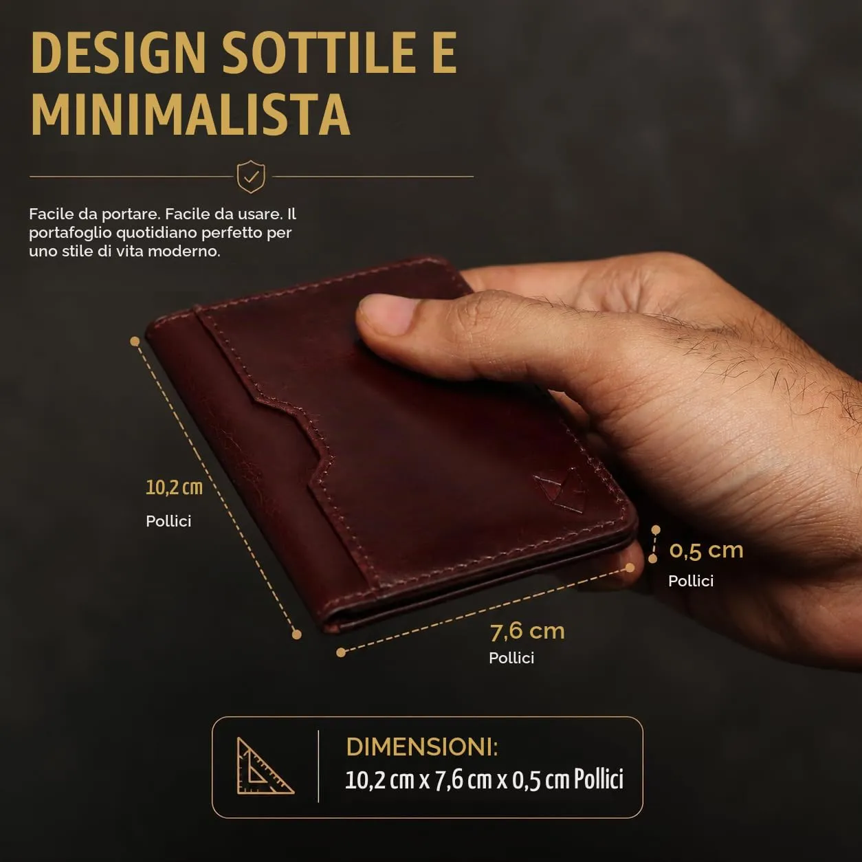 FOXHACKLE Portafoglio in pelle per biglietti da visita, fatto a mano, sottile, per carte di credito, da uomo - Marrone - Taglia unica - immagine 3