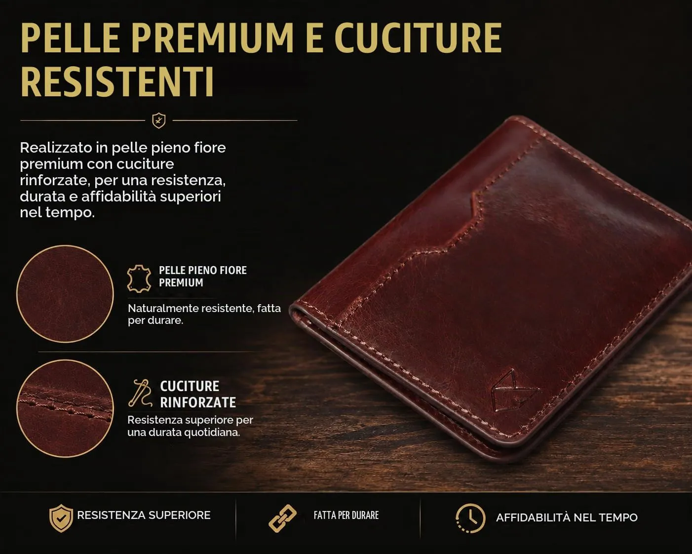 FOXHACKLE Portafoglio in pelle per biglietti da visita, fatto a mano, sottile, per carte di credito, da uomo - Marrone - Taglia unica - immagine 5