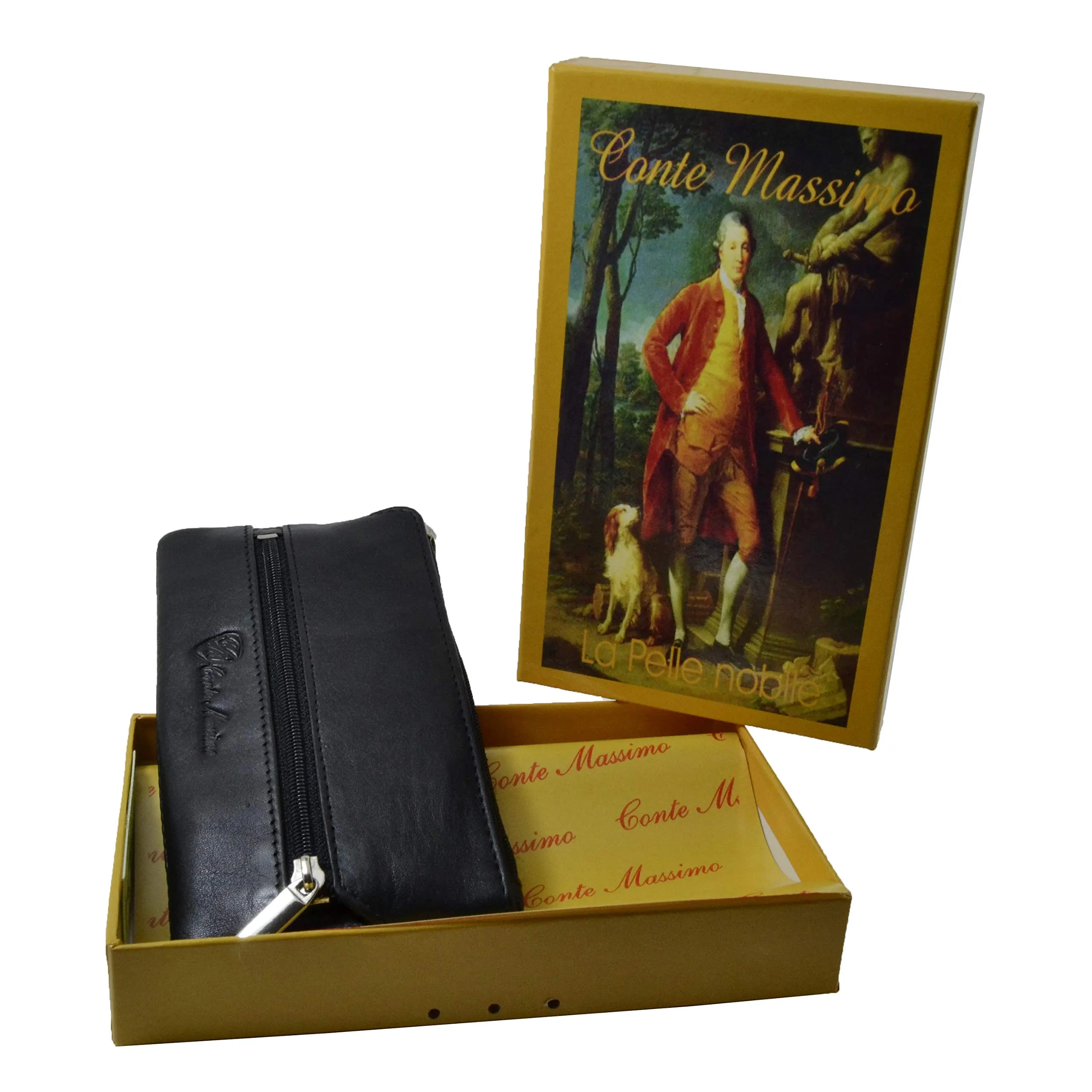 CONTE MASSIMO Portachiavi Per Uomo e Donna, Vera Pelle, 2 Tasche con Cerniera e Ganci, Con Scatola Regalo - immagine 7