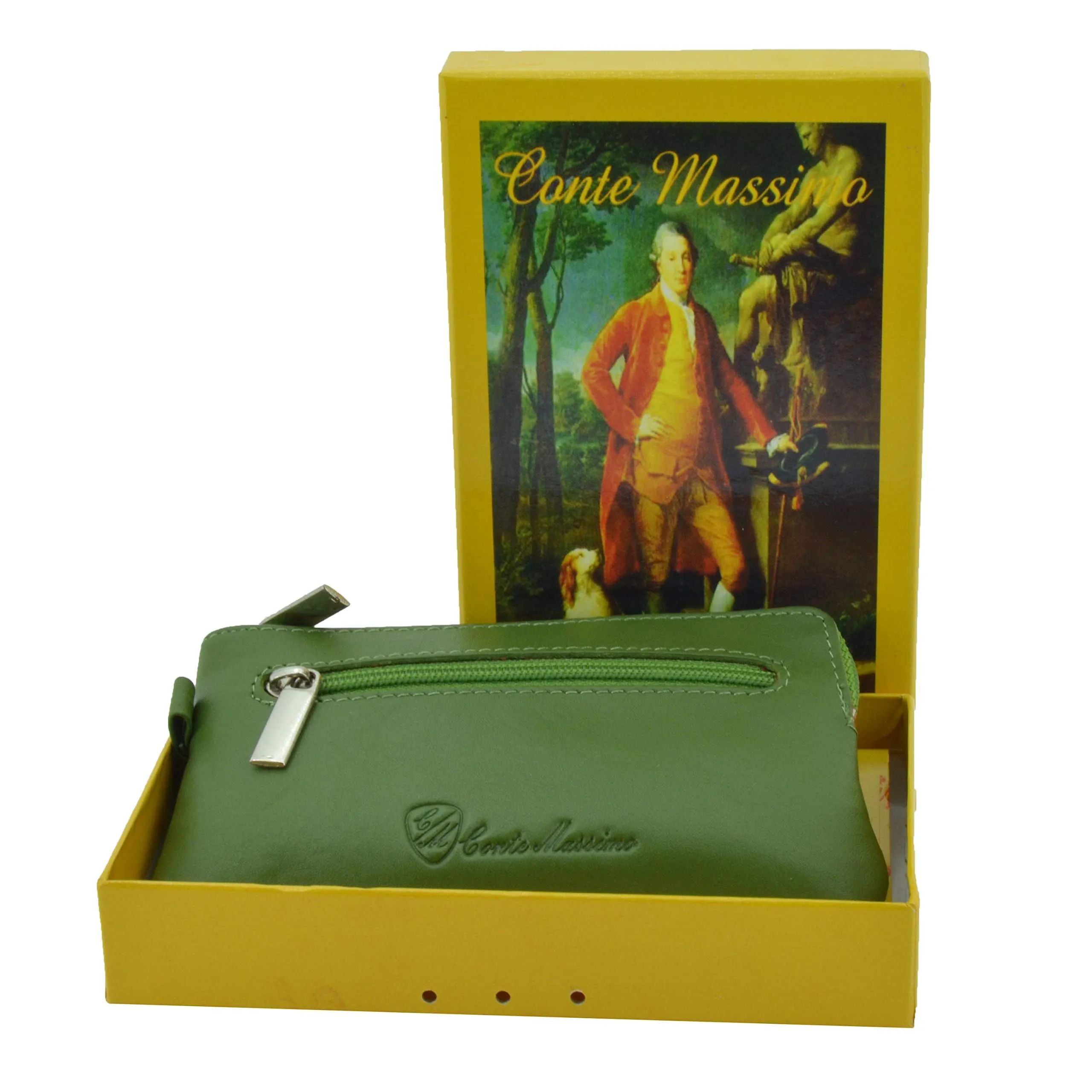 CM Conte Massimo Portachiavi Portamonete Unisex, Vera Pelle, 2 Tasche con Cerniera, Scatola Regalo - immagine 6