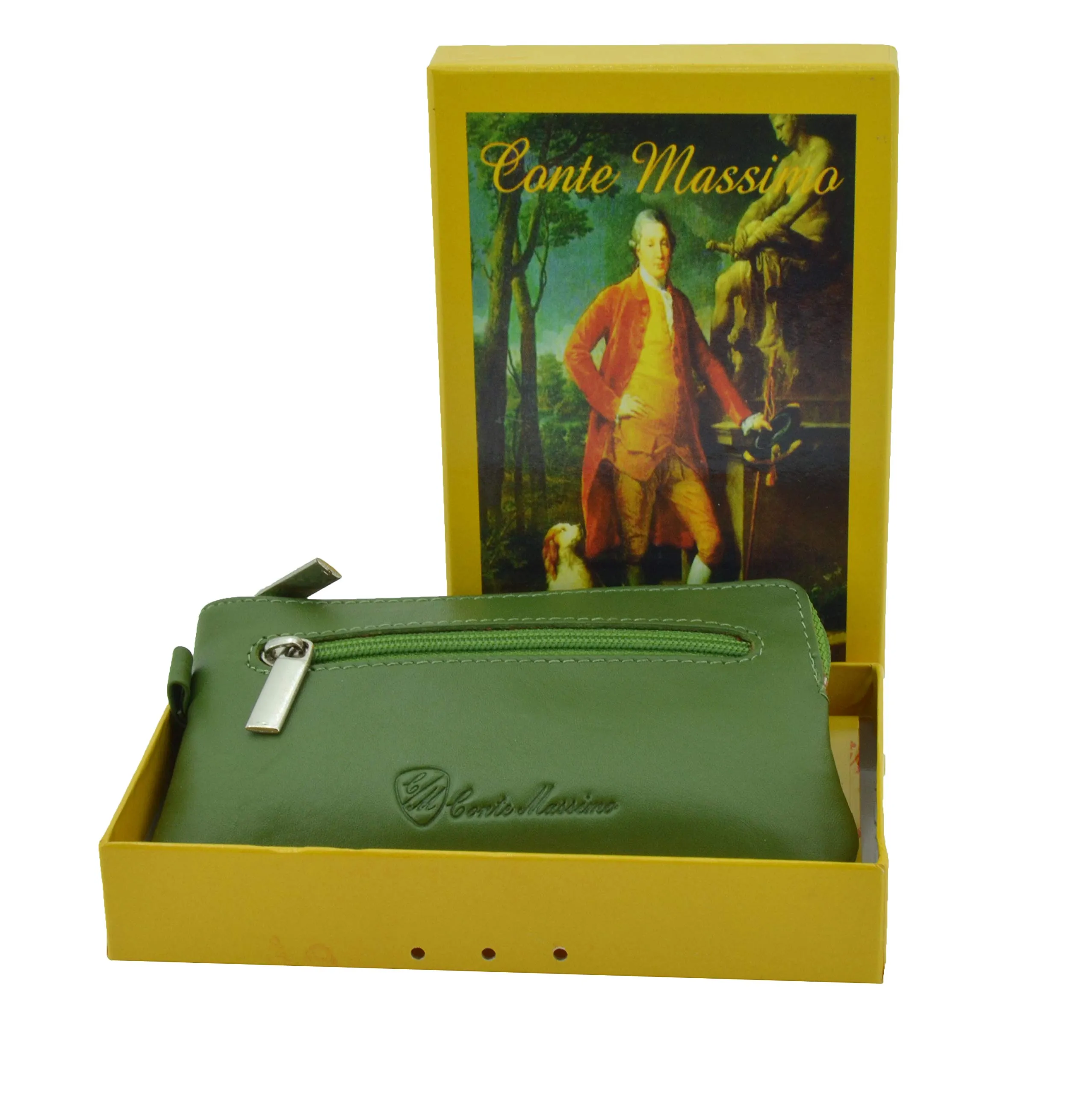 CM Conte Massimo Portachiavi Portamonete Unisex, Vera Pelle, 2 Tasche con Cerniera, Scatola Regalo - immagine 7