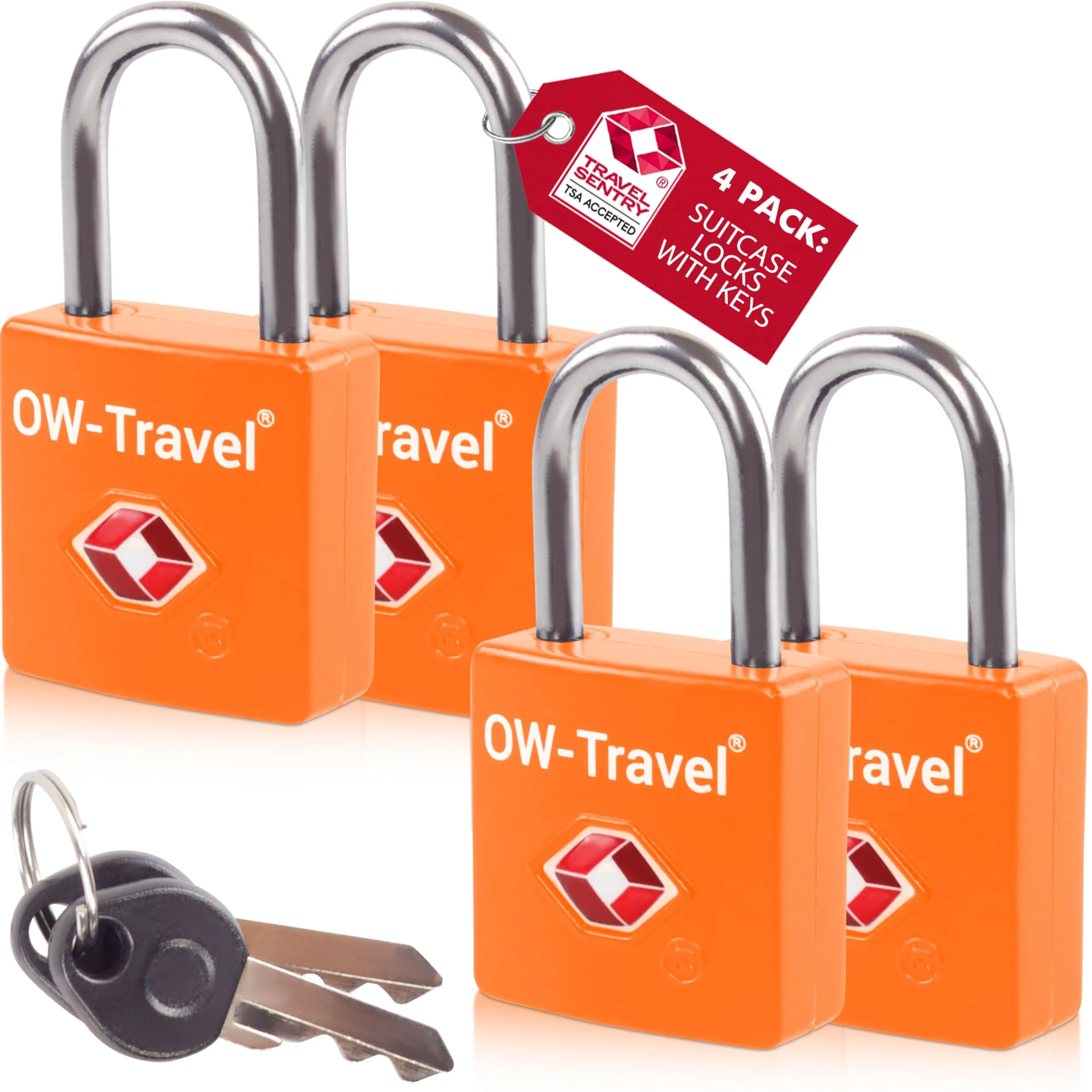 OW-Travel Lucchetto Valigia con Chiave, Lucchetto TSA USA, Arancione 4 Pz - immagine 1