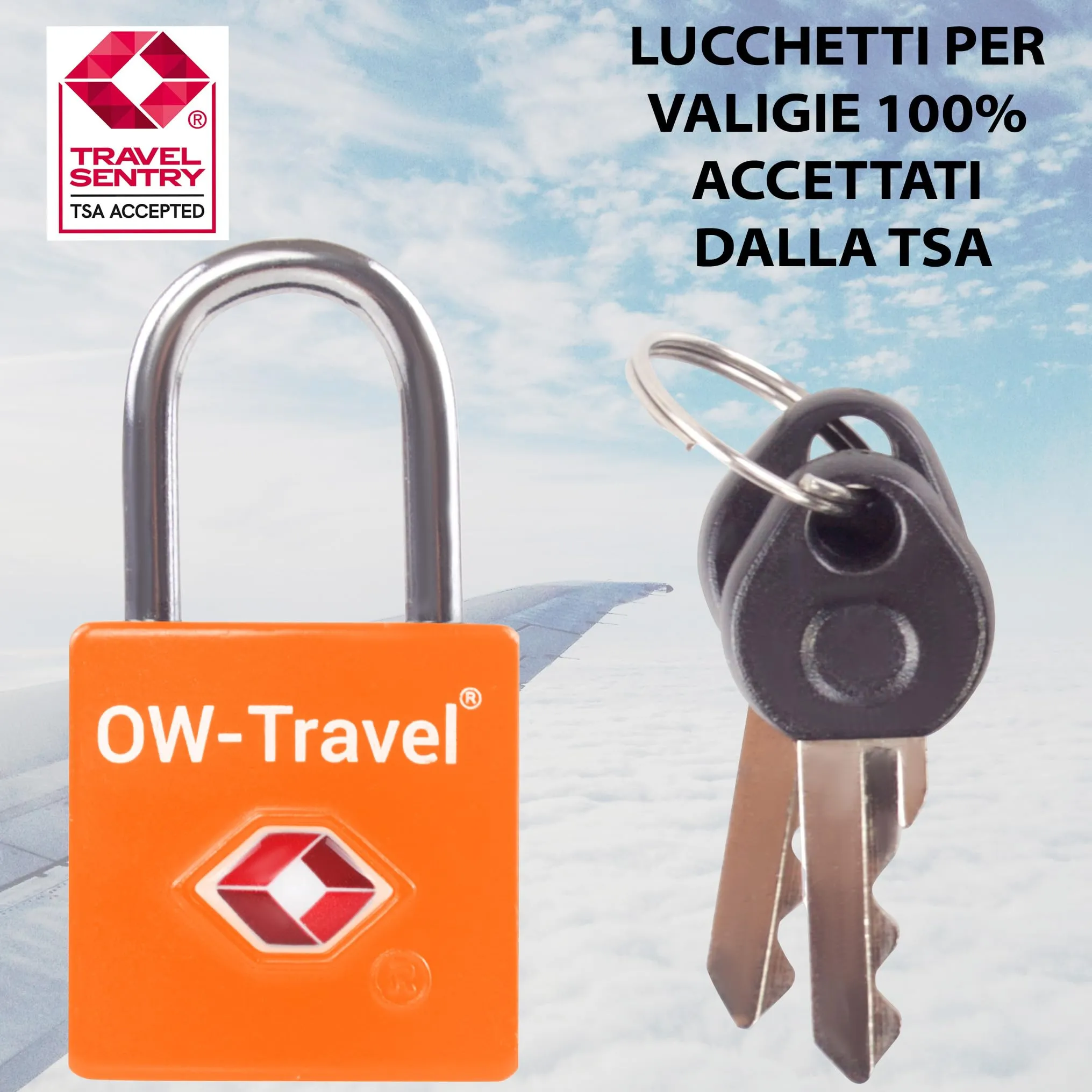 OW-Travel Lucchetto Valigia con Chiave, Lucchetto TSA USA, Arancione 4 Pz - immagine 5