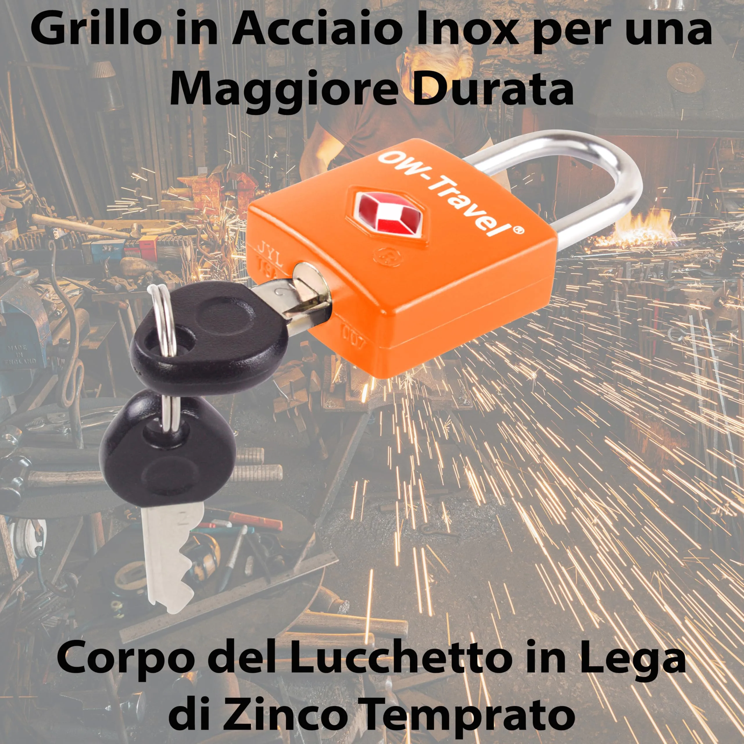 OW-Travel Lucchetto Valigia con Chiave, Lucchetto TSA USA, Arancione 4 Pz - immagine 7