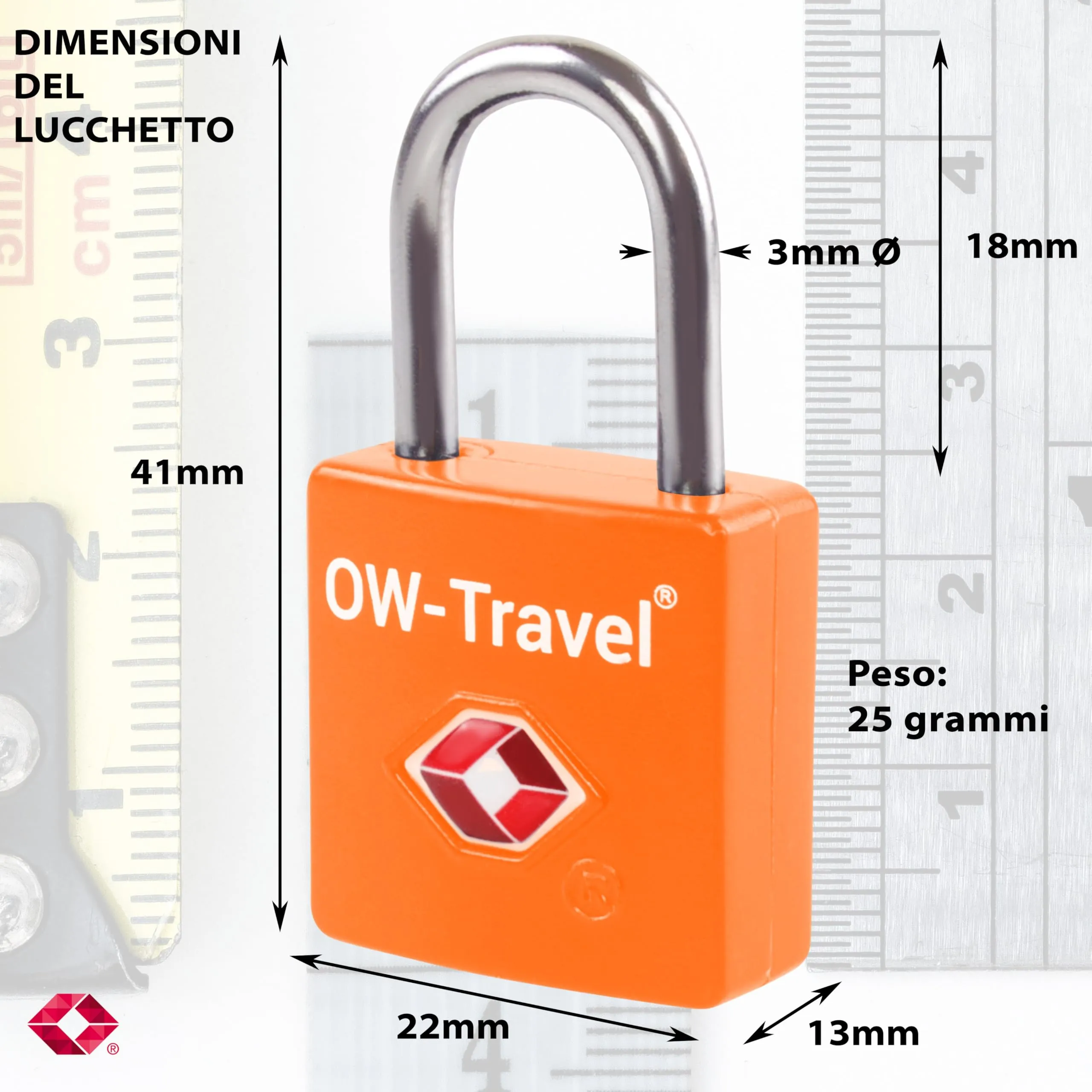 OW-Travel Lucchetto Valigia con Chiave, Lucchetto TSA USA, Arancione 4 Pz - immagine 8
