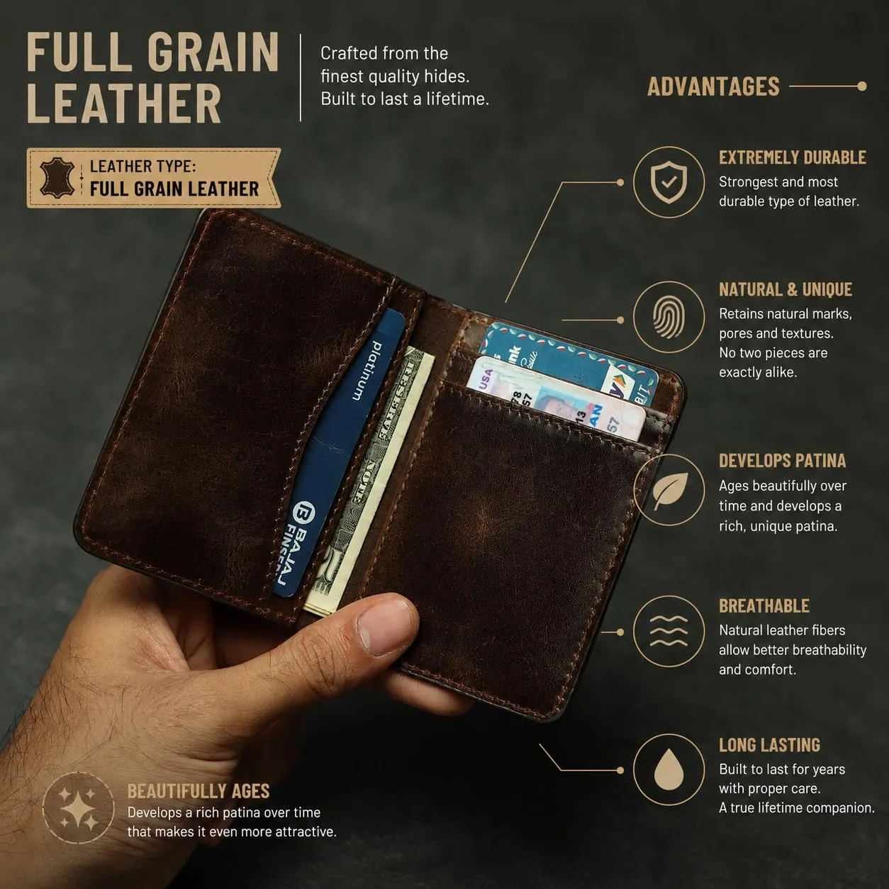 FOXHACKLE Leather Credit Card Wallet for Men and Women, Thin Bifold RFID Blocking, Slim Front Pocket Minimalist Card Holder Small Card Case wallet (Olive Brownish) - immagine 2