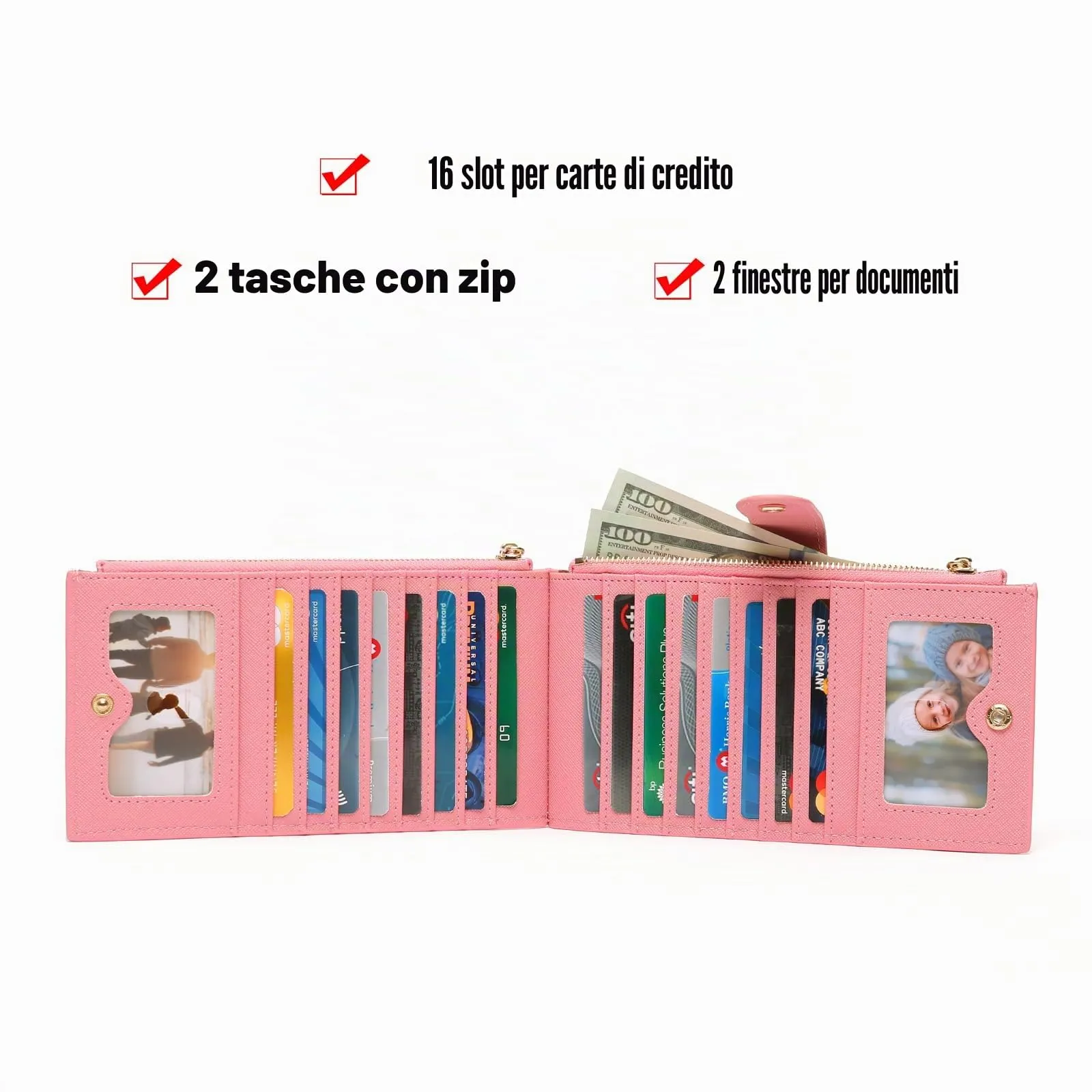 GOIACII Portafoglio donna in Pelle, Portafoglio de Donna RFID Blocco, Multiple Carta di Credito Titolare con Portamonete di Cerniera - immagine 2