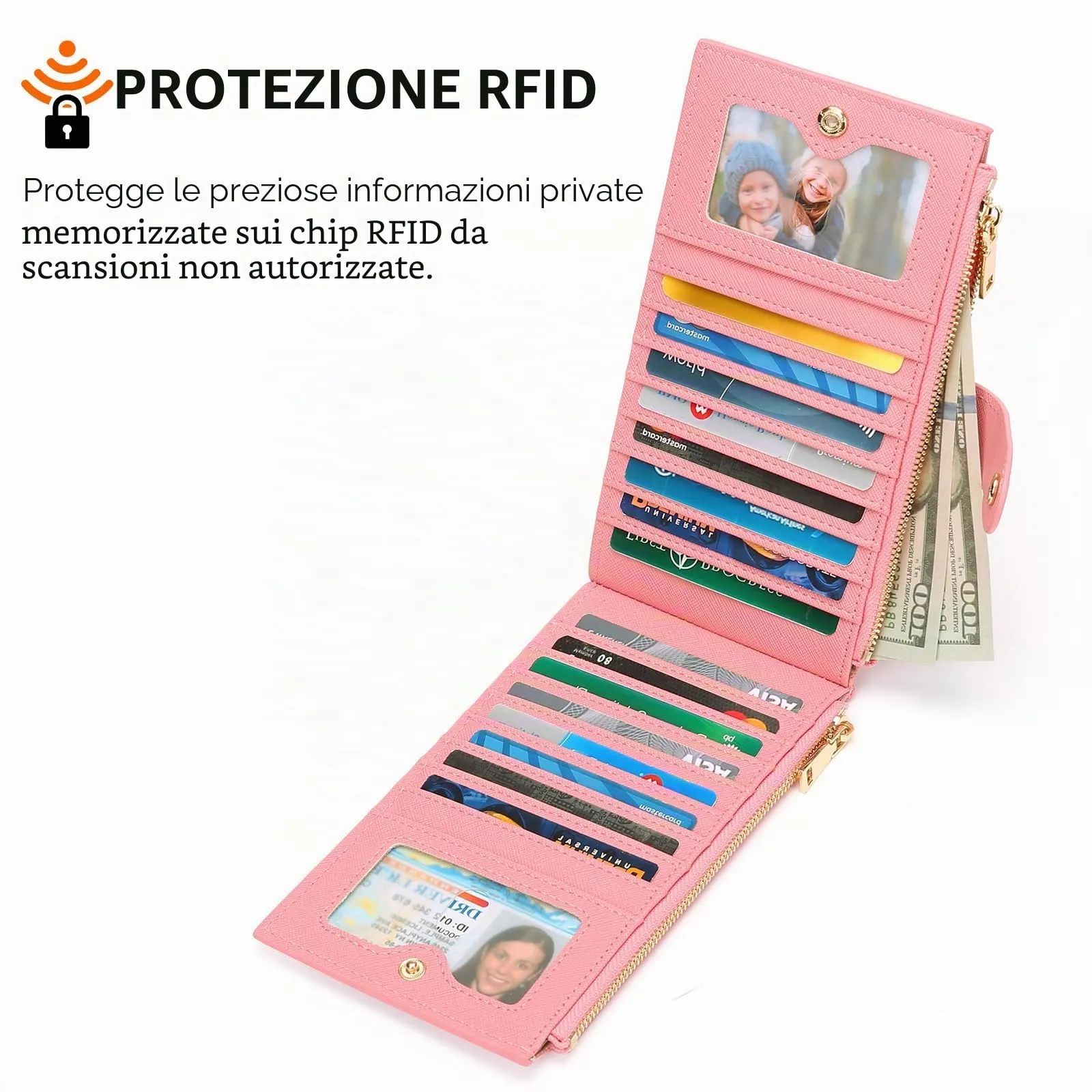GOIACII Portafoglio donna in Pelle, Portafoglio de Donna RFID Blocco, Multiple Carta di Credito Titolare con Portamonete di Cerniera - immagine 3