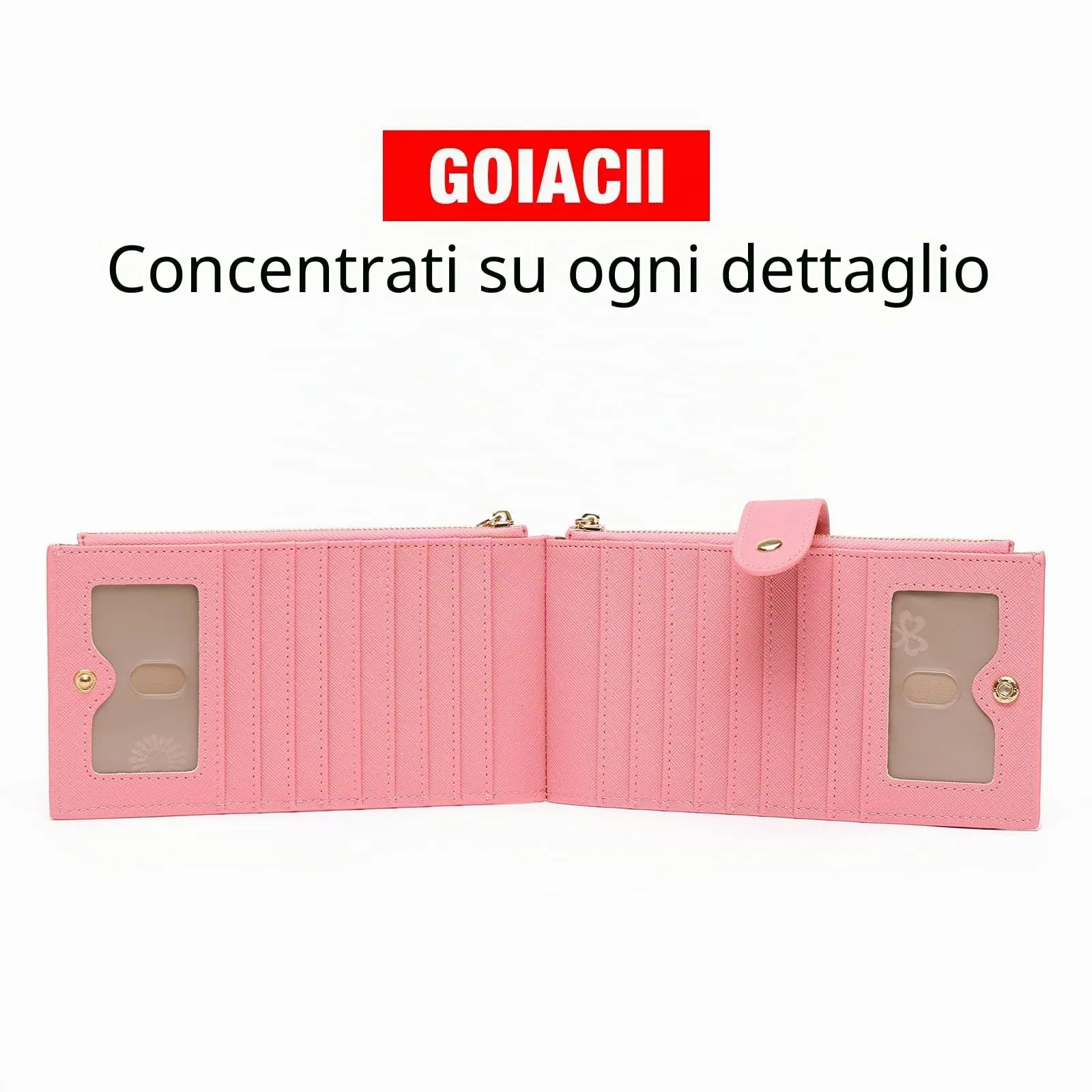 GOIACII Portafoglio donna in Pelle, Portafoglio de Donna RFID Blocco, Multiple Carta di Credito Titolare con Portamonete di Cerniera - immagine 4