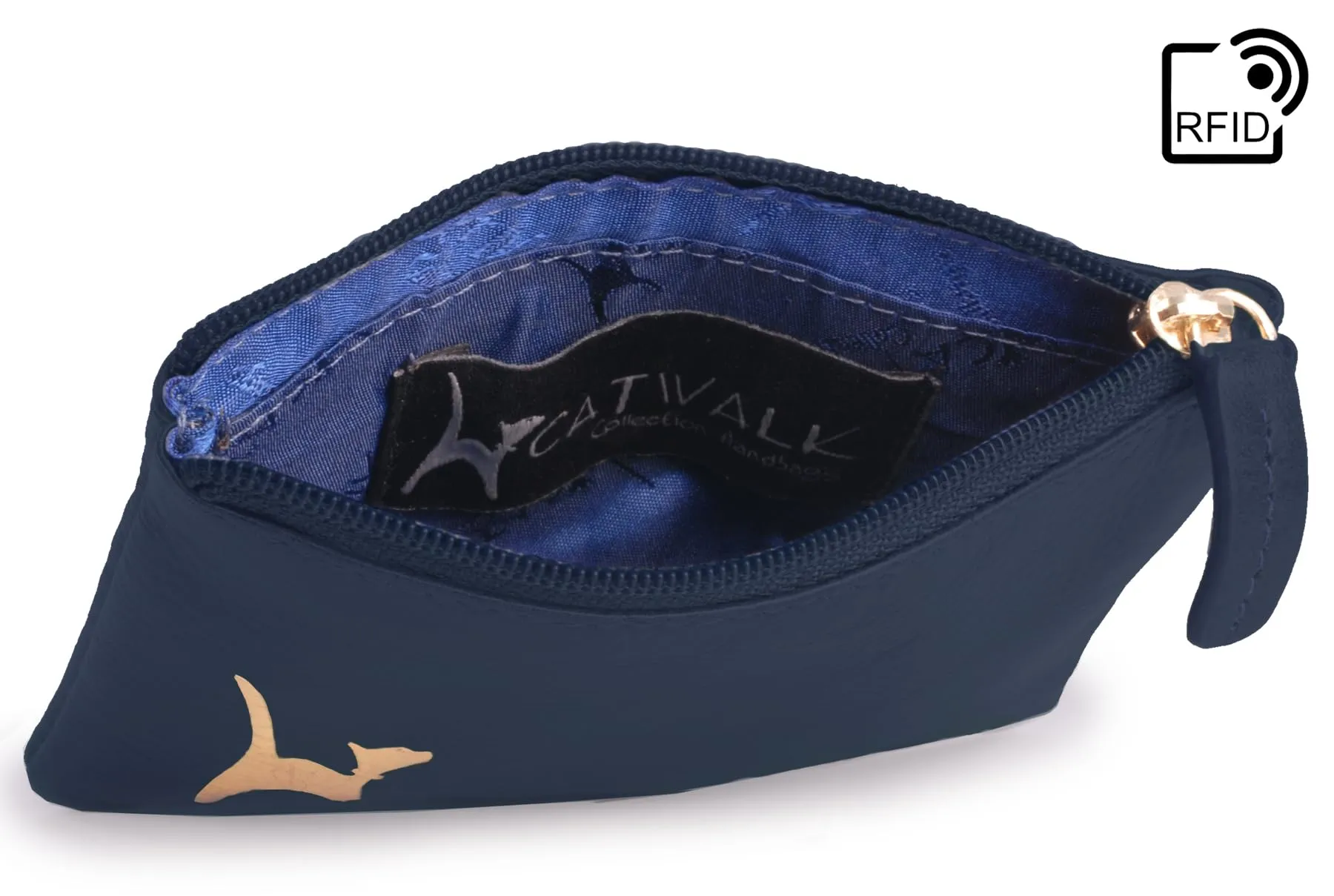 Catwalk Collection Handbags - Portamonete Piccolo in Pelle - Borsellino Donna - Mini Portafoglio - Protezione RFID - Scatola Regalo - Mimi - Blu Oro - immagine 5
