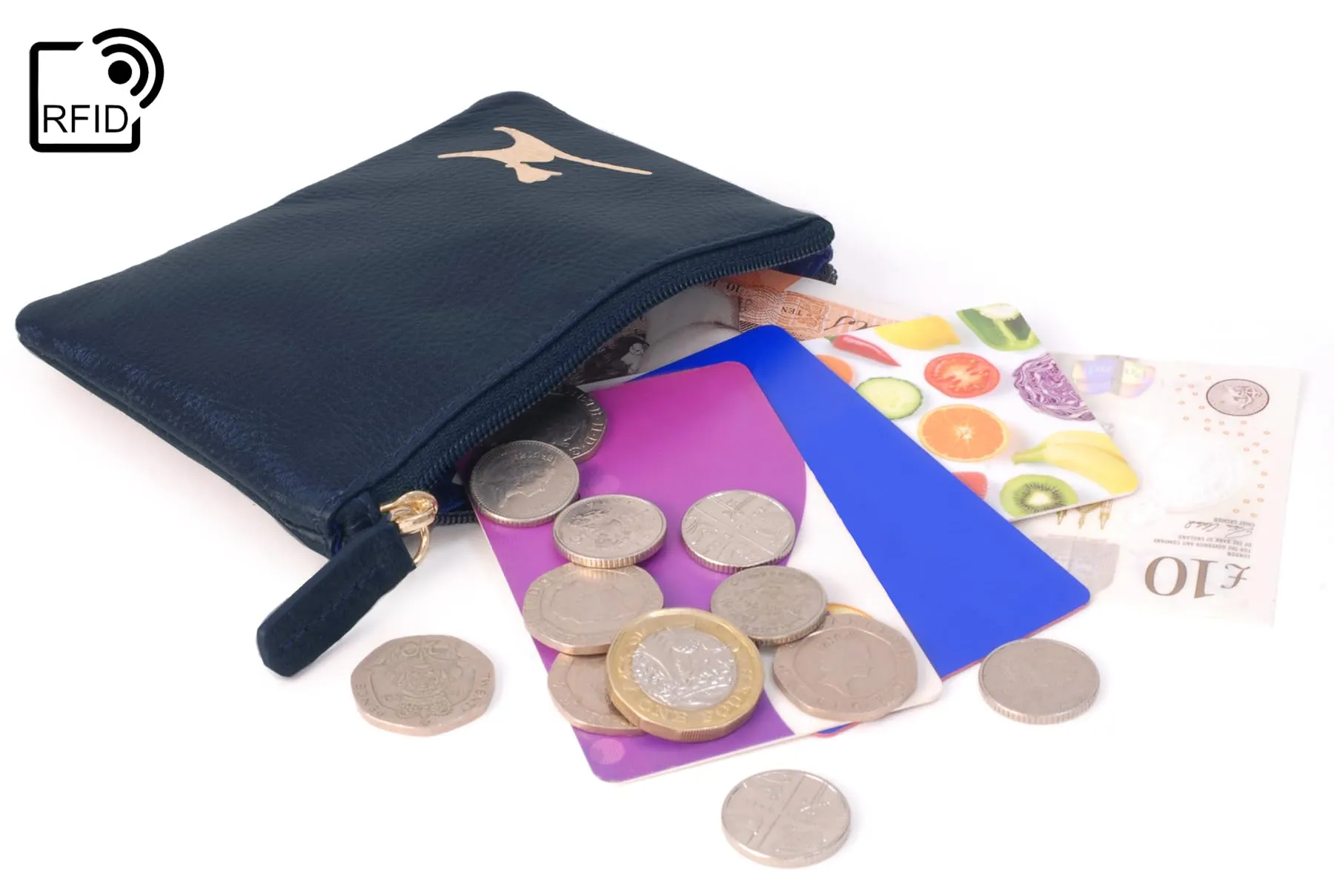 Catwalk Collection Handbags - Portamonete Piccolo in Pelle - Borsellino Donna - Mini Portafoglio - Protezione RFID - Scatola Regalo - Mimi - Blu Oro - immagine 6