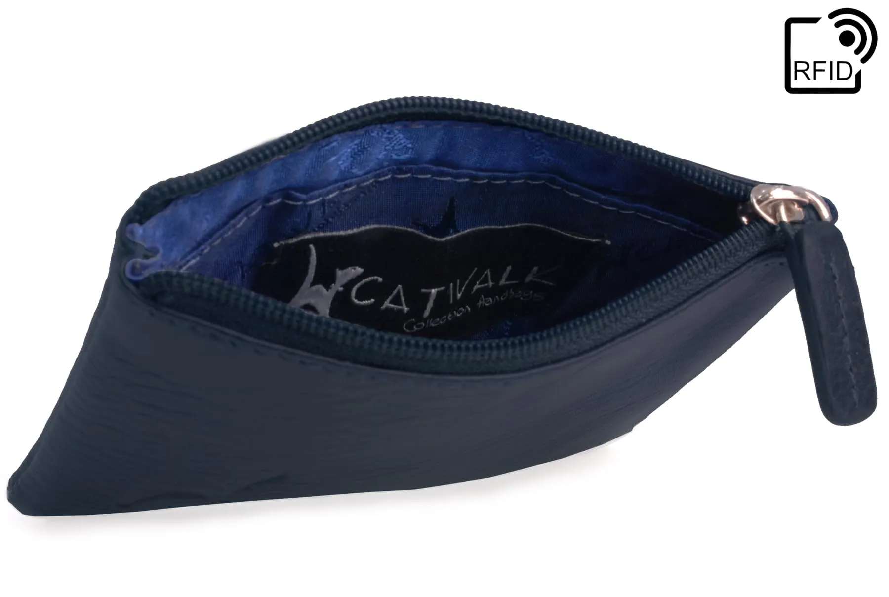 Catwalk Collection Handbags - Portamonete Piccolo in Pelle - Borsellino Donna - Mini Portafoglio - Protezione RFID - Scatola Regalo - Mimi - BLU - immagine 5