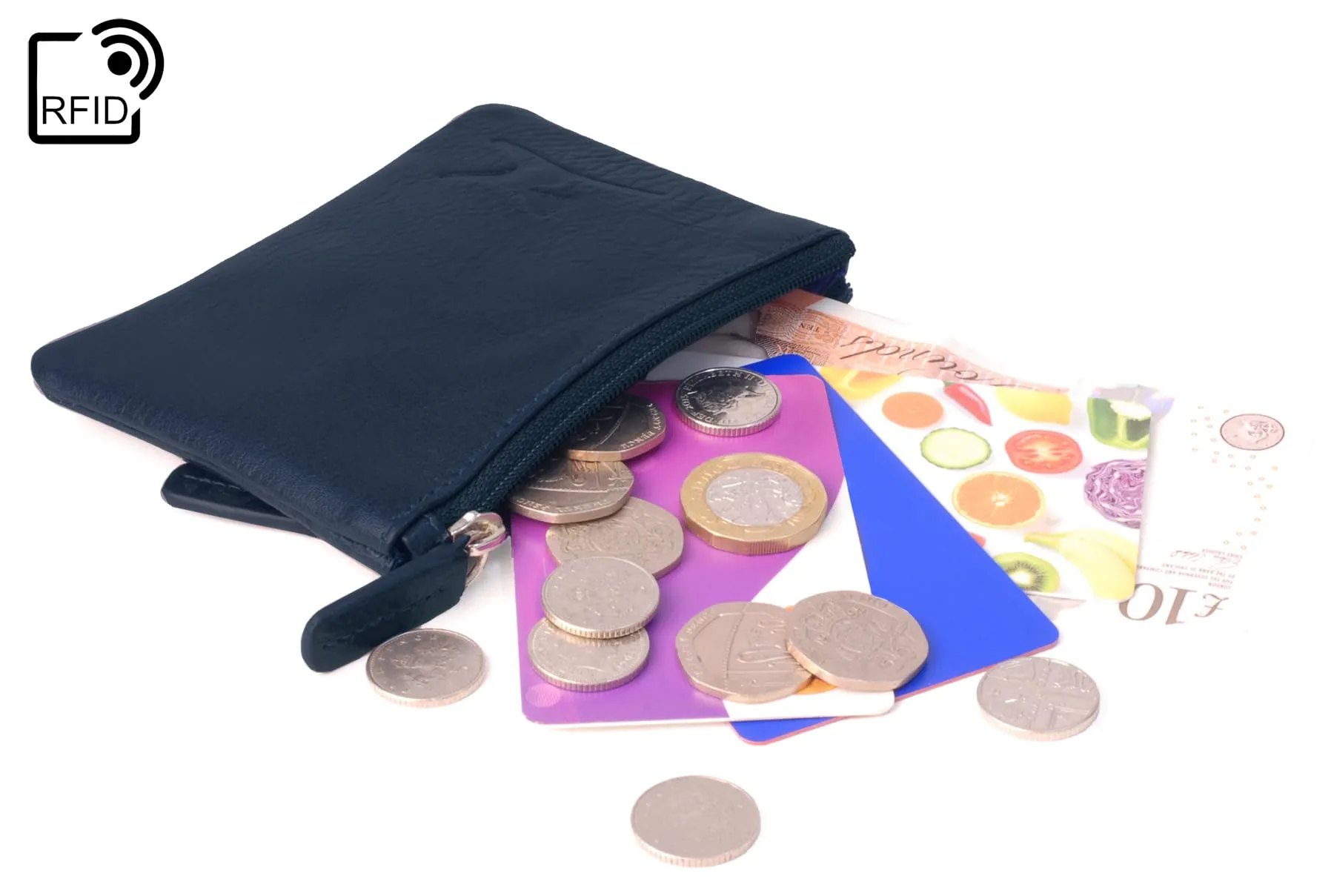 Catwalk Collection Handbags - Portamonete Piccolo in Pelle - Borsellino Donna - Mini Portafoglio - Protezione RFID - Scatola Regalo - Mimi - BLU - immagine 6