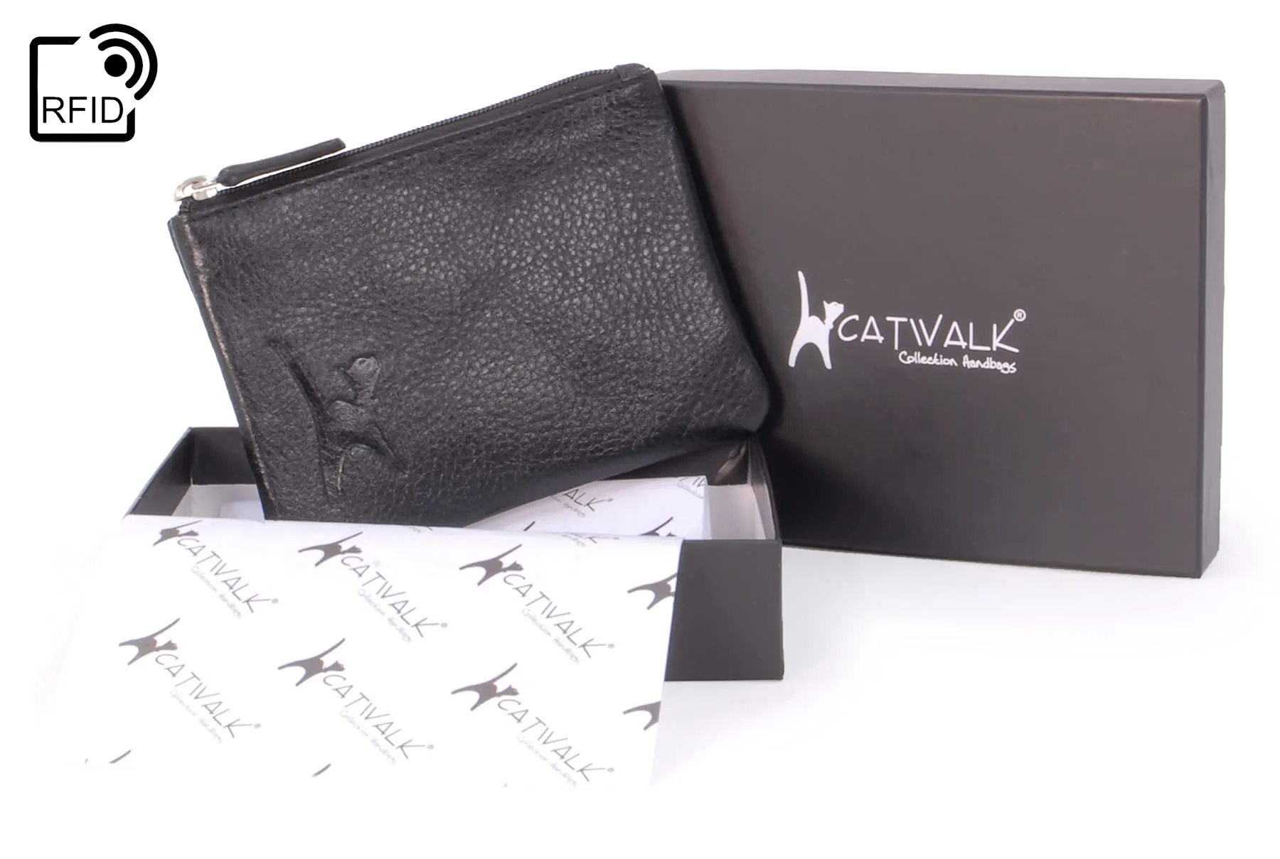 Catwalk Collection Handbags - Portamonete Piccolo in Pelle - Borsellino Donna - Mini Portafoglio - Protezione RFID - Scatola Regalo - Mimi - Nero - immagine 3