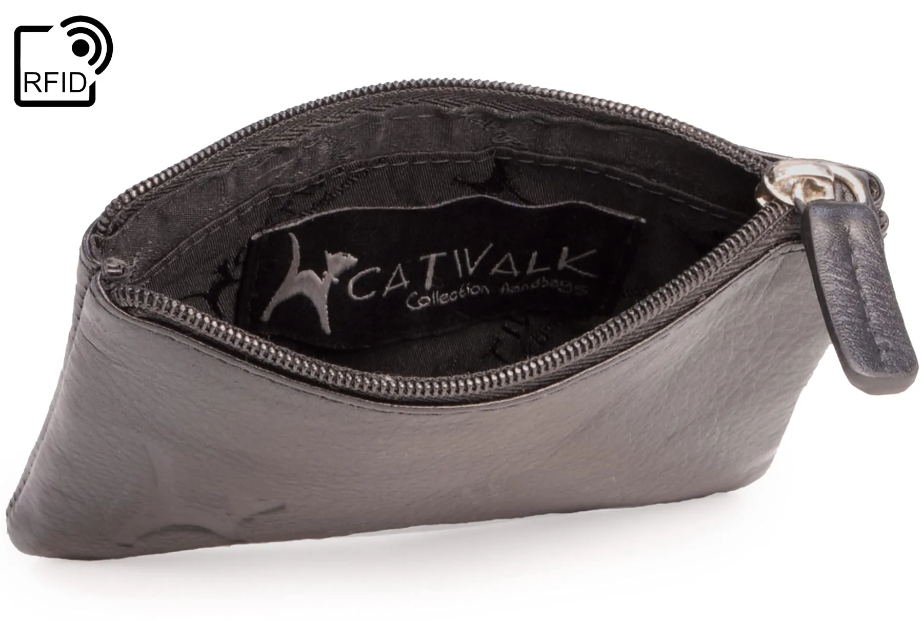 Catwalk Collection Handbags - Portamonete Piccolo in Pelle - Borsellino Donna - Mini Portafoglio - Protezione RFID - Scatola Regalo - Mimi - Nero - immagine 5
