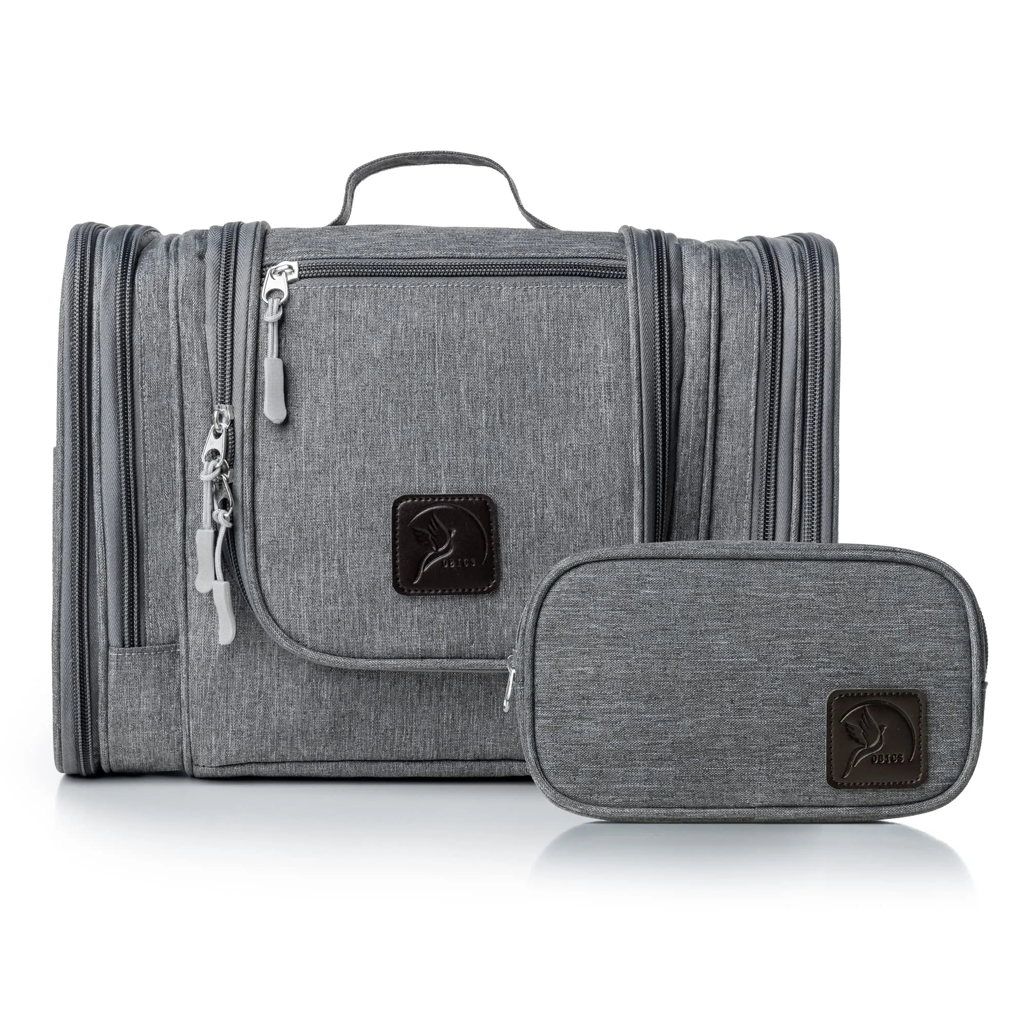 Obics® Beauty case da viaggio per uomo e donna 8L (grande) grigio XXL - Borsa da toilette e trousse da appendere con specchio - Sacchetto per cosmetici e toiletry per viaggi, campeggio (10 scomparti) - immagine 5