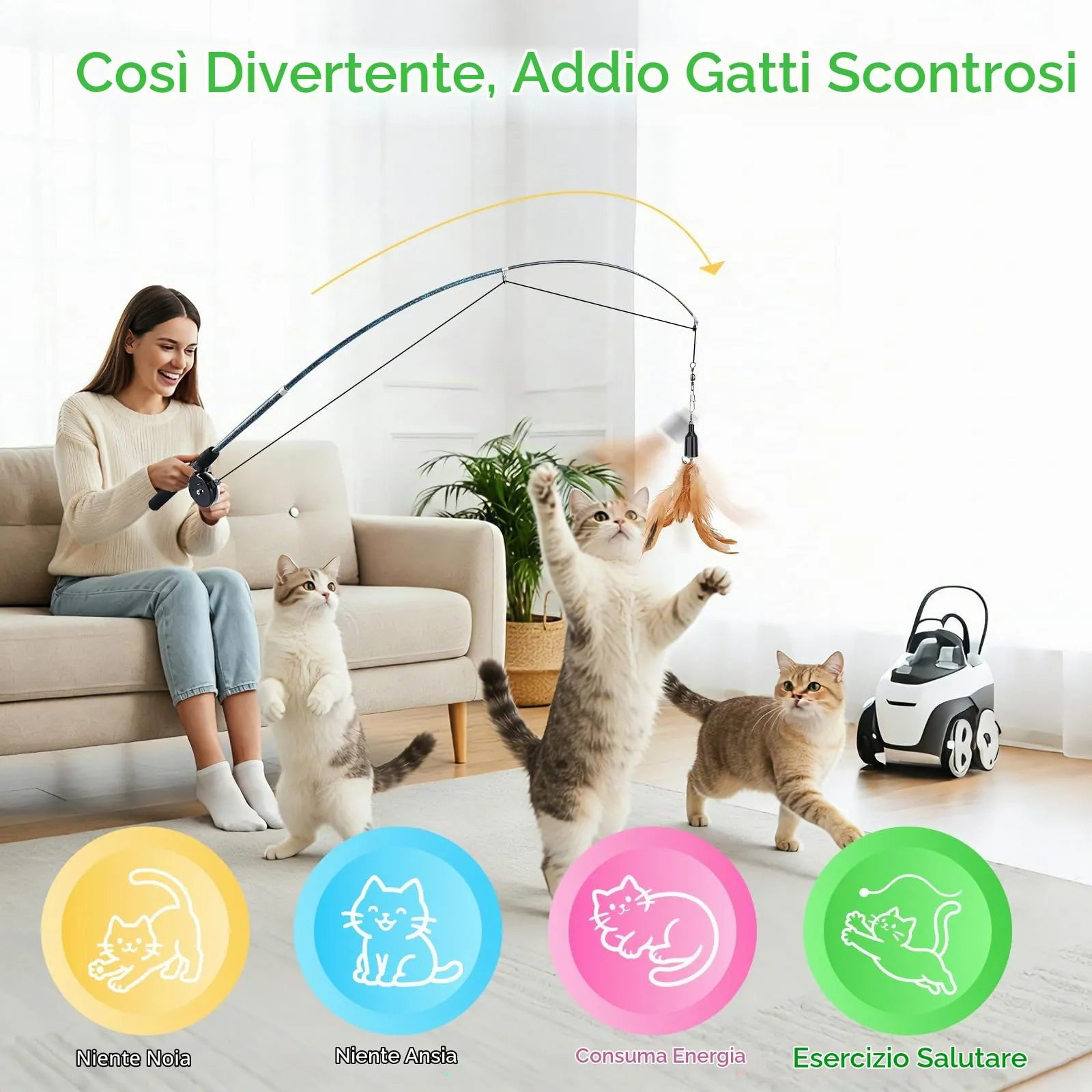 Pawaboo Giocattolo interattivo per gatti, retrattil 4 Pezzi Giocattoli - immagine 4