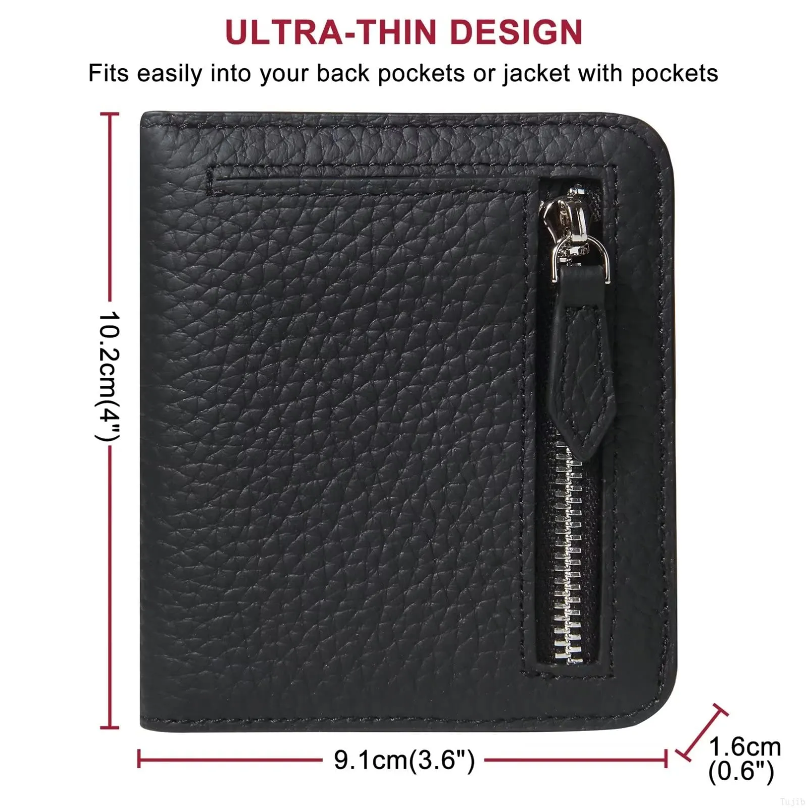 GADIEMKENSD Small Wallet Bifold Credit Card Holder Genuine Leather Coin Purse RFID Blocking Mini Compact Pocket Wallet with Zipper Ultra Slim Minimalist Black/Orange - immagine 3