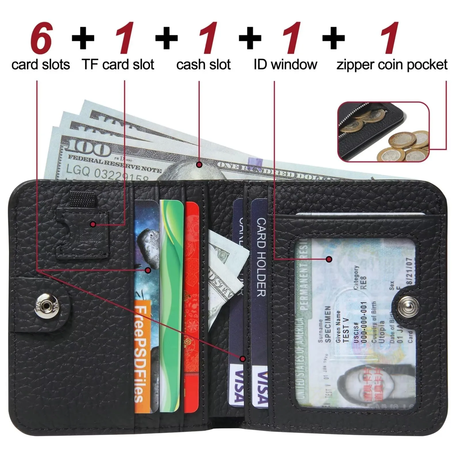 GADIEMKENSD Small Wallet Bifold Credit Card Holder Genuine Leather Coin Purse RFID Blocking Mini Compact Pocket Wallet with Zipper Ultra Slim Minimalist Black - immagine 2