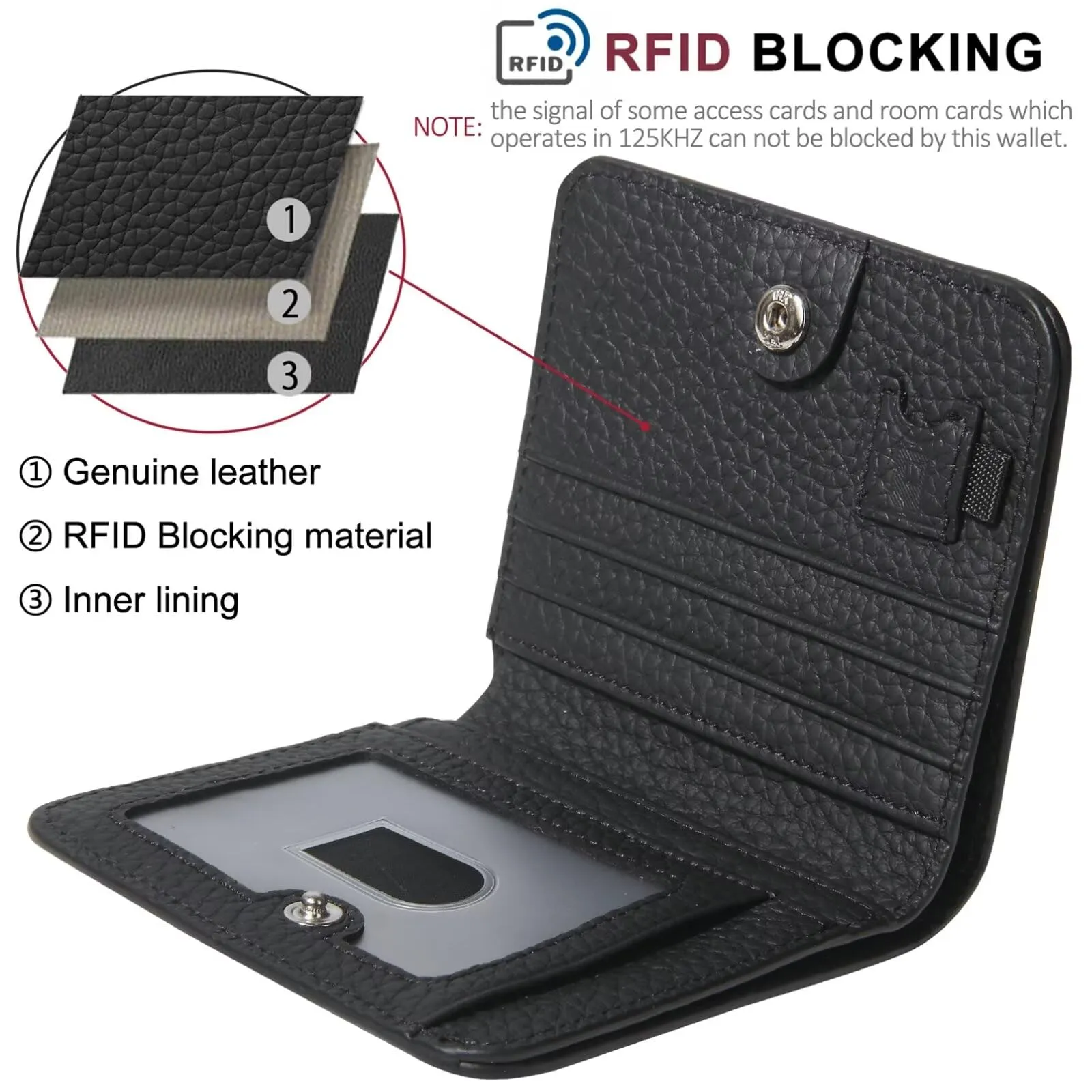 GADIEMKENSD Small Wallet Bifold Credit Card Holder Genuine Leather Coin Purse RFID Blocking Mini Compact Pocket Wallet with Zipper Ultra Slim Minimalist Black - immagine 4