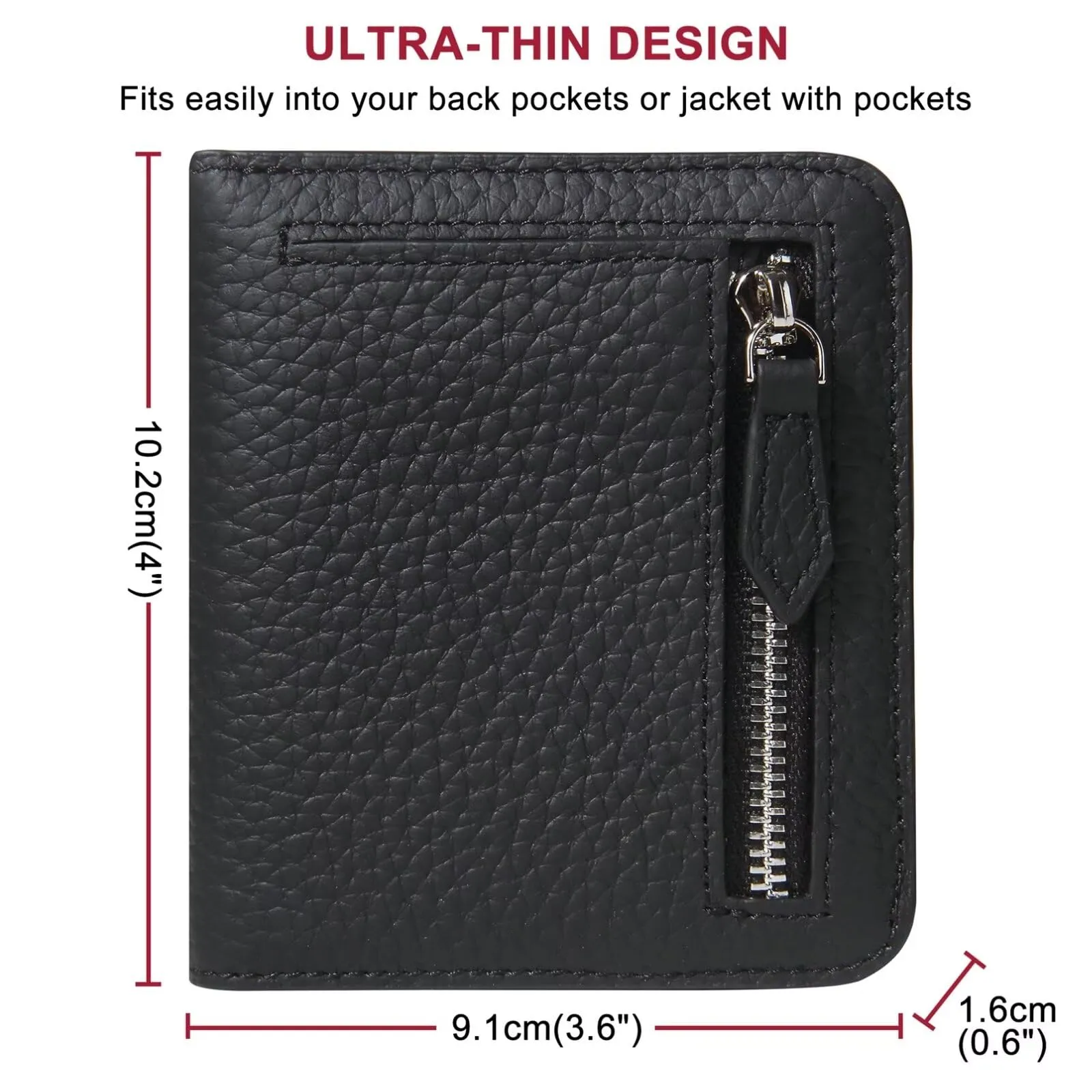 GADIEMKENSD Small Wallet Bifold Credit Card Holder Genuine Leather Coin Purse RFID Blocking Mini Compact Pocket Wallet with Zipper Ultra Slim Minimalist Black - immagine 5