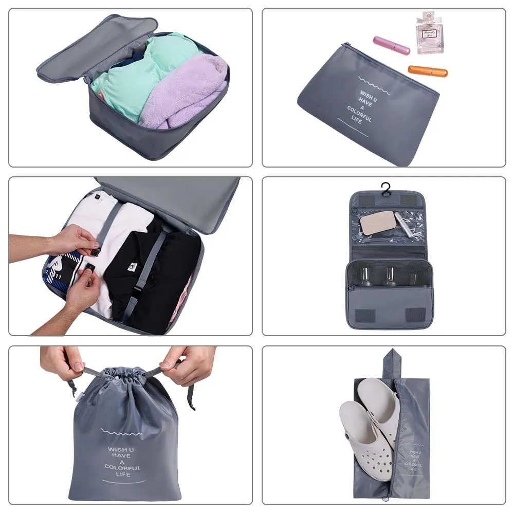 OSDUE Organizer Valigie, 8 Pezzi Waterproof Packing Cube Set, Separatori Buste Viaggio Travel Organizer, Abbigliamento Intimo Calzature Organizzatori Sacchi Valigia di Stoccaggio Set(Grigio) - immagine 5