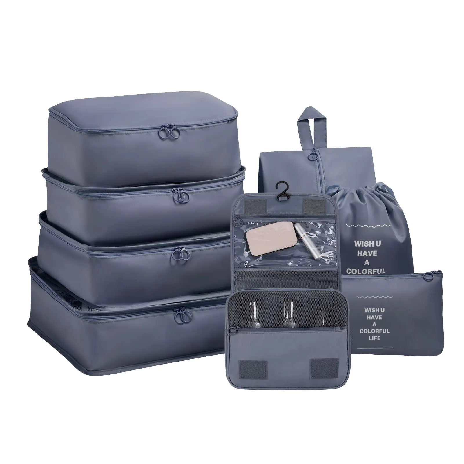 OSDUE Organizer Valigie, 8 Pezzi Waterproof Packing Cube Set, Separatori Buste Viaggio Travel Organizer, Abbigliamento Intimo Calzature Organizzatori Sacchi Valigia di Stoccaggio Set(Grigio) - immagine 8