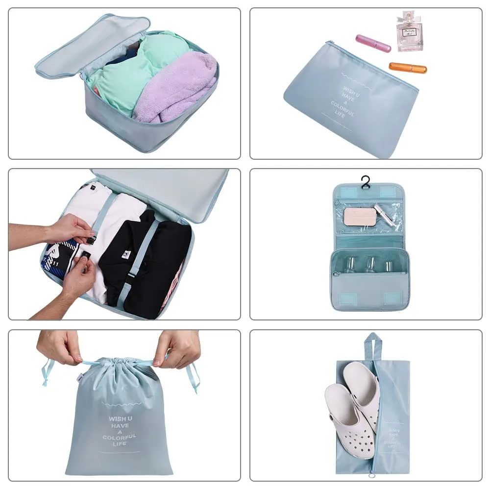OSDUE Organizer Valigie, 8 Pezzi Waterproof Packing Cube Set, Separatori Buste Viaggio Travel Organizer, Abbigliamento Intimo Calzature Organizzatori Sacchi Valigia di Stoccaggio Set(Blu coreano) - immagine 5