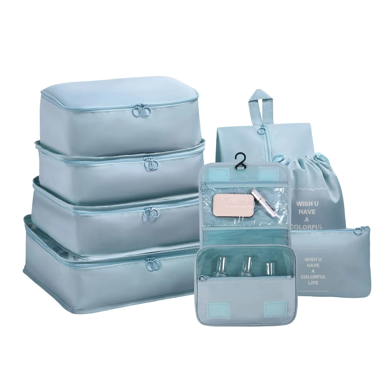 OSDUE Organizer Valigie, 8 Pezzi Waterproof Packing Cube Set, Separatori Buste Viaggio Travel Organizer, Abbigliamento Intimo Calzature Organizzatori Sacchi Valigia di Stoccaggio Set(Blu coreano) - immagine 8