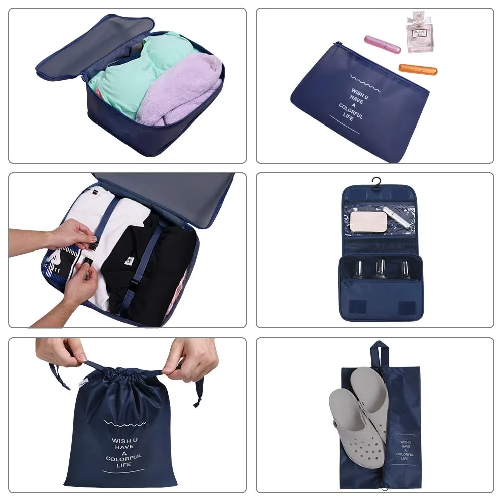 OSDUE Organizer Valigie, 8 Pezzi Waterproof Packing Cube Set, Separatori Buste Viaggio Travel Organizer, Abbigliamento Intimo Calzature Organizzatori Sacchi Valigia di Stoccaggio Set(Blu navy) - immagine 5