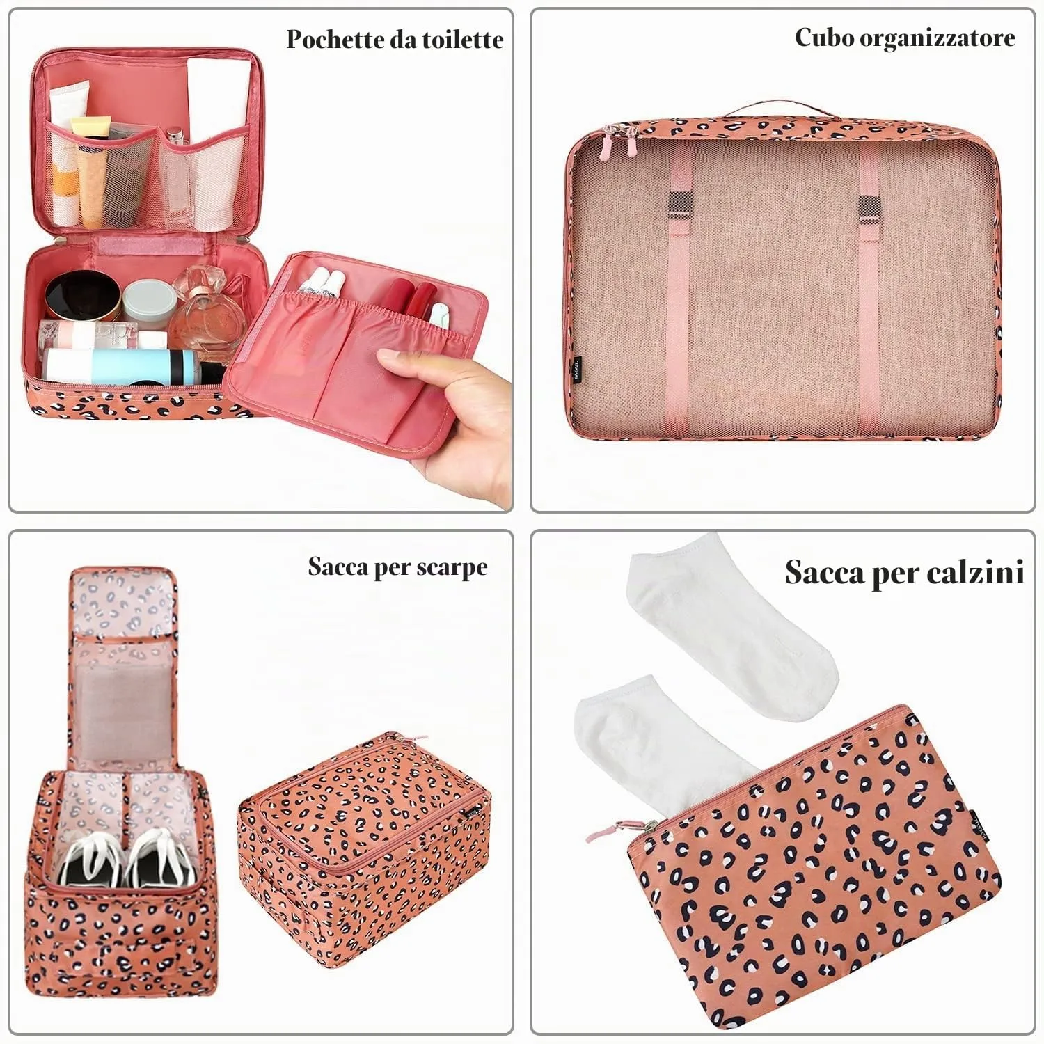 BAGAIL Cubi da Imballaggio per Valigia Set 8 Pezzi, Organizzatori Leggeri per Bagagli e Accessori da Viaggio, Stampa leopardo - immagine 4